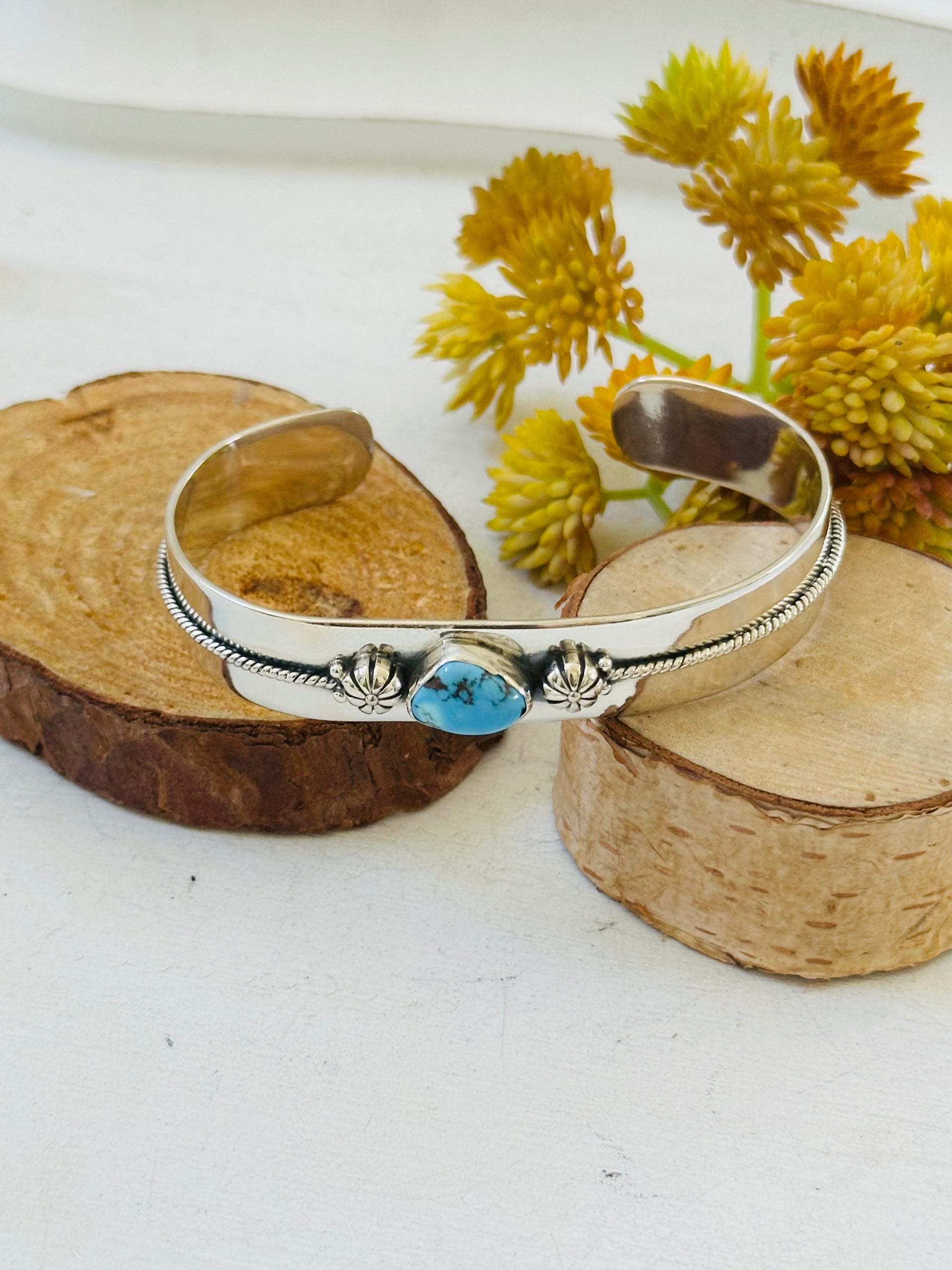 Southwest Made Golden Hills Turquoise & Sterling Silver Cuff Bracelet