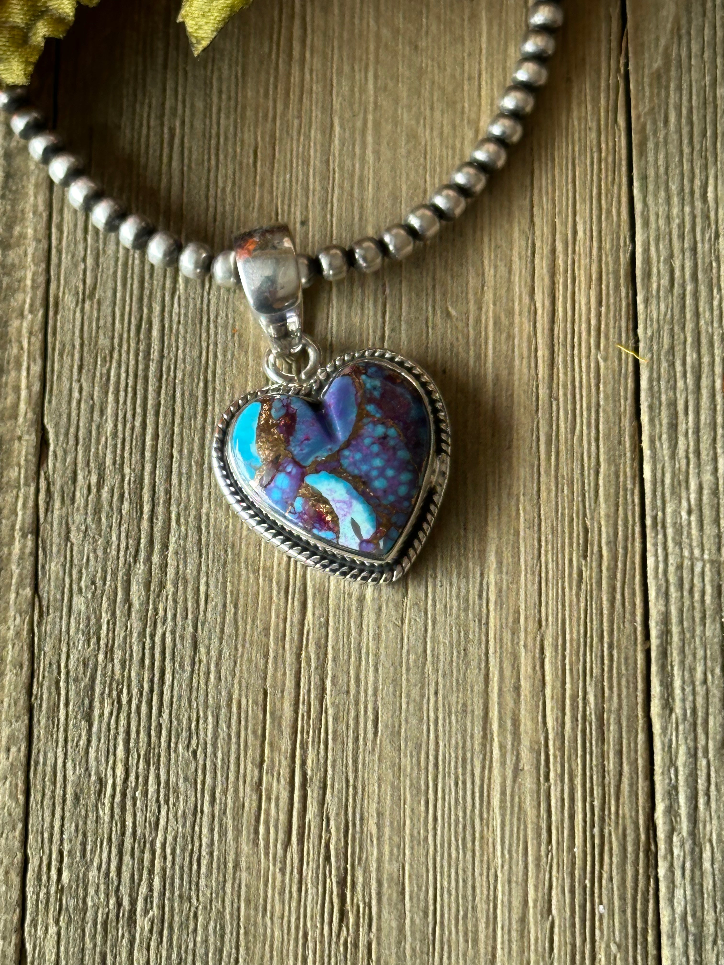 Southwest Handmade Purple Mohave Turquoise & Sterling Silver Heart Pendant