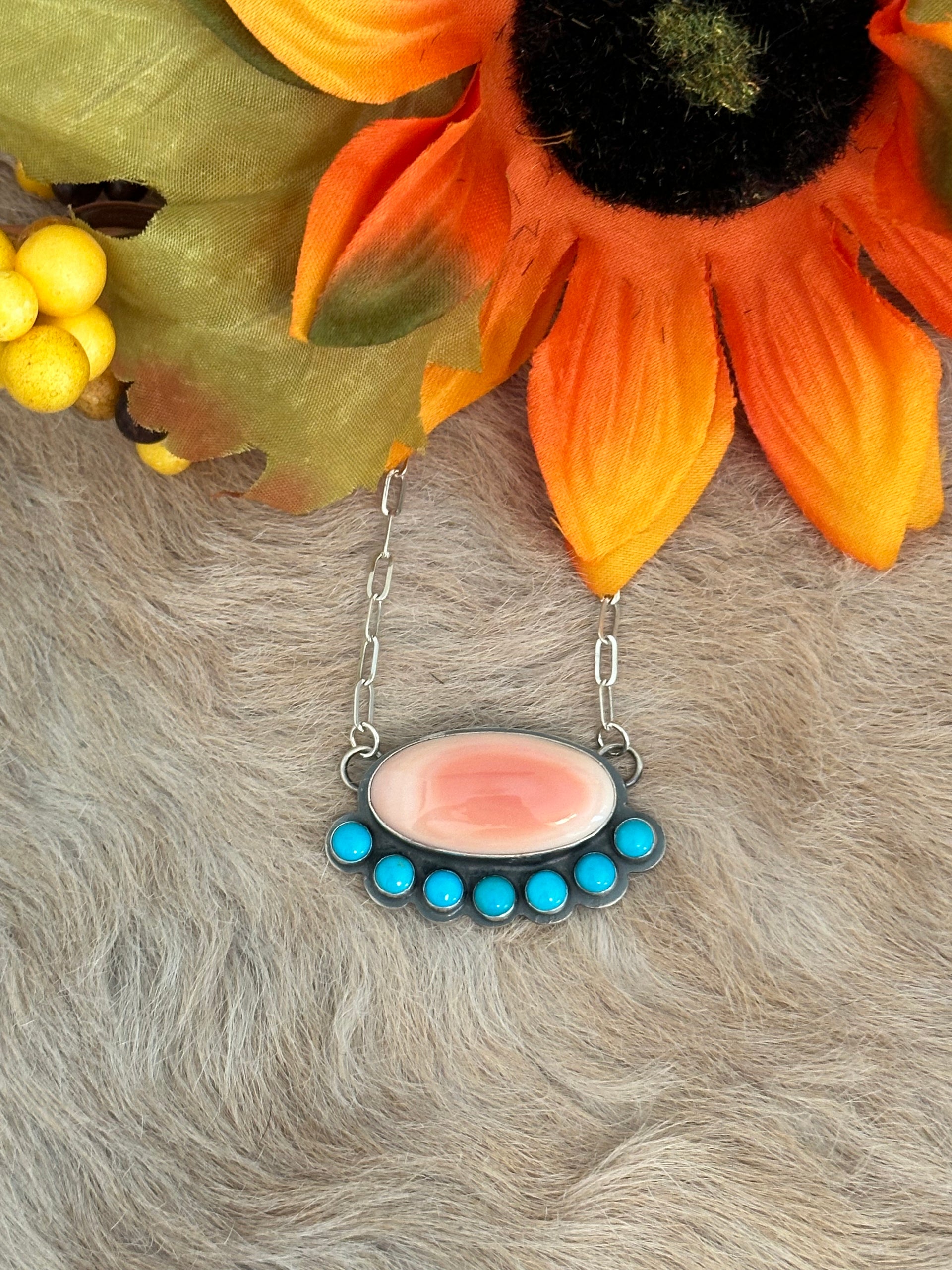 Gilbert Platero Multi Stone & Sterling Silver Cluster Necklace