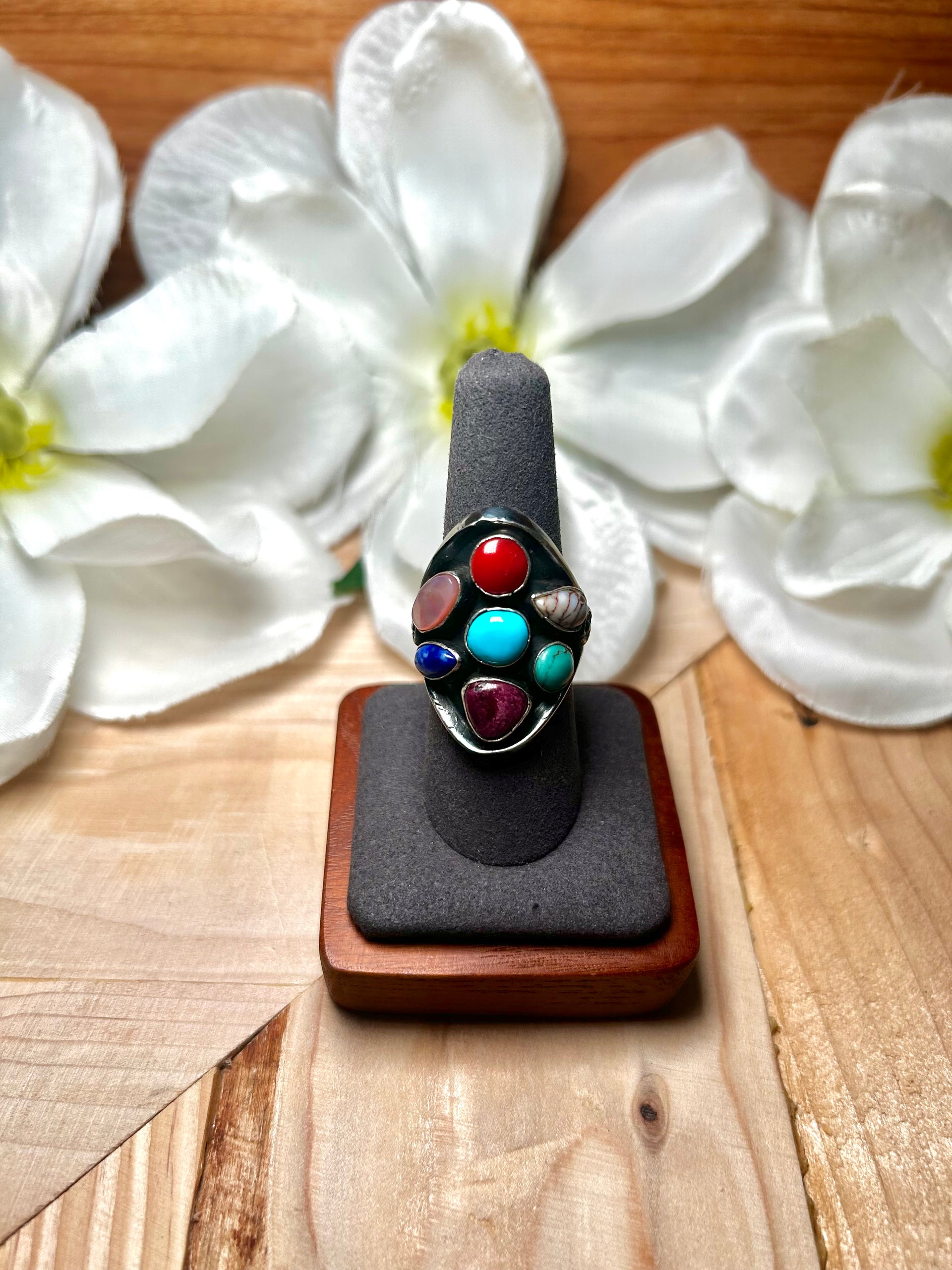 Emer Thompson Multi Stone & Sterling Silver Ring Size 8.25