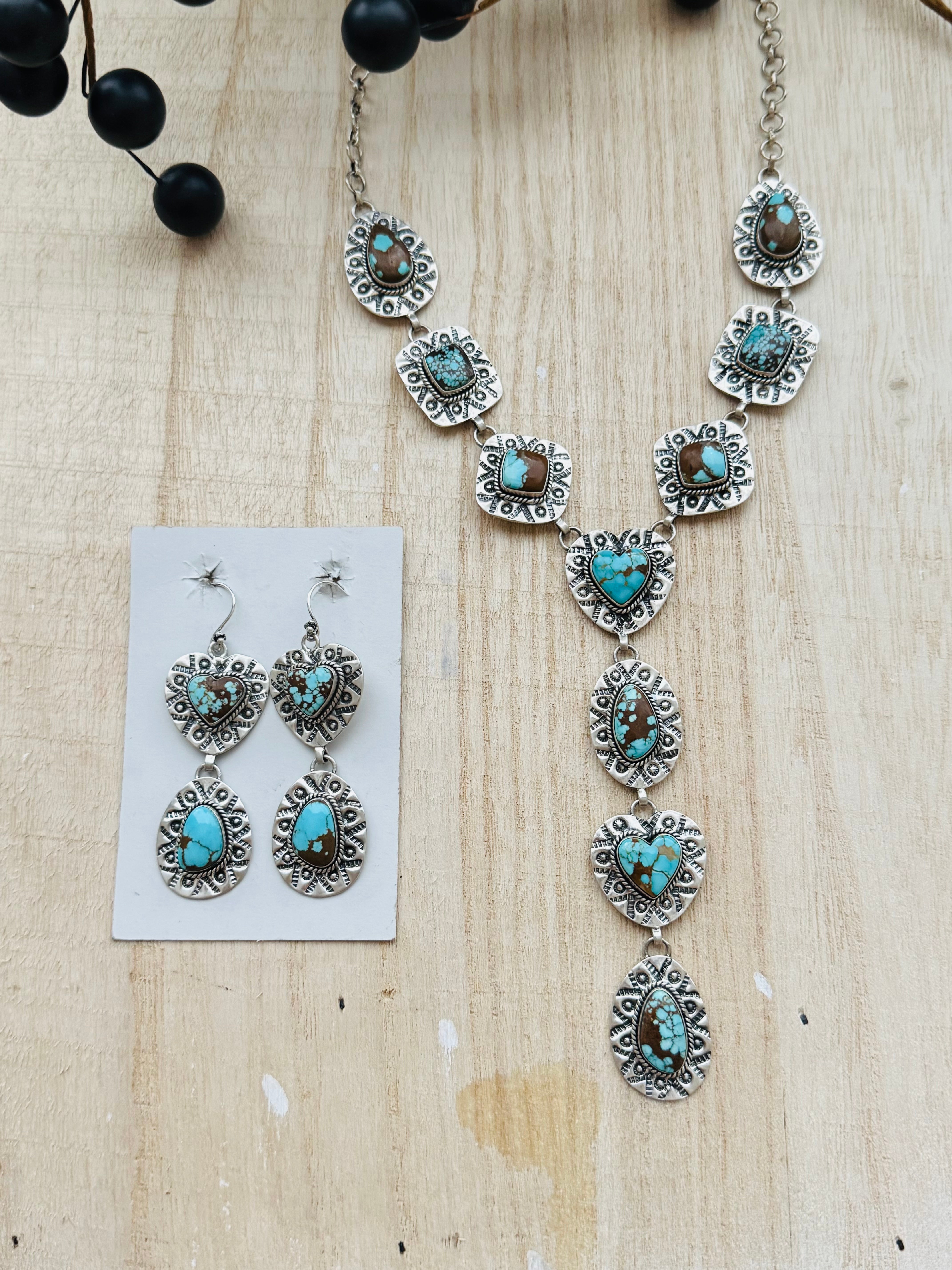 Southwest Handmade #8 Turquoise & Sterling Silver Necklace Set