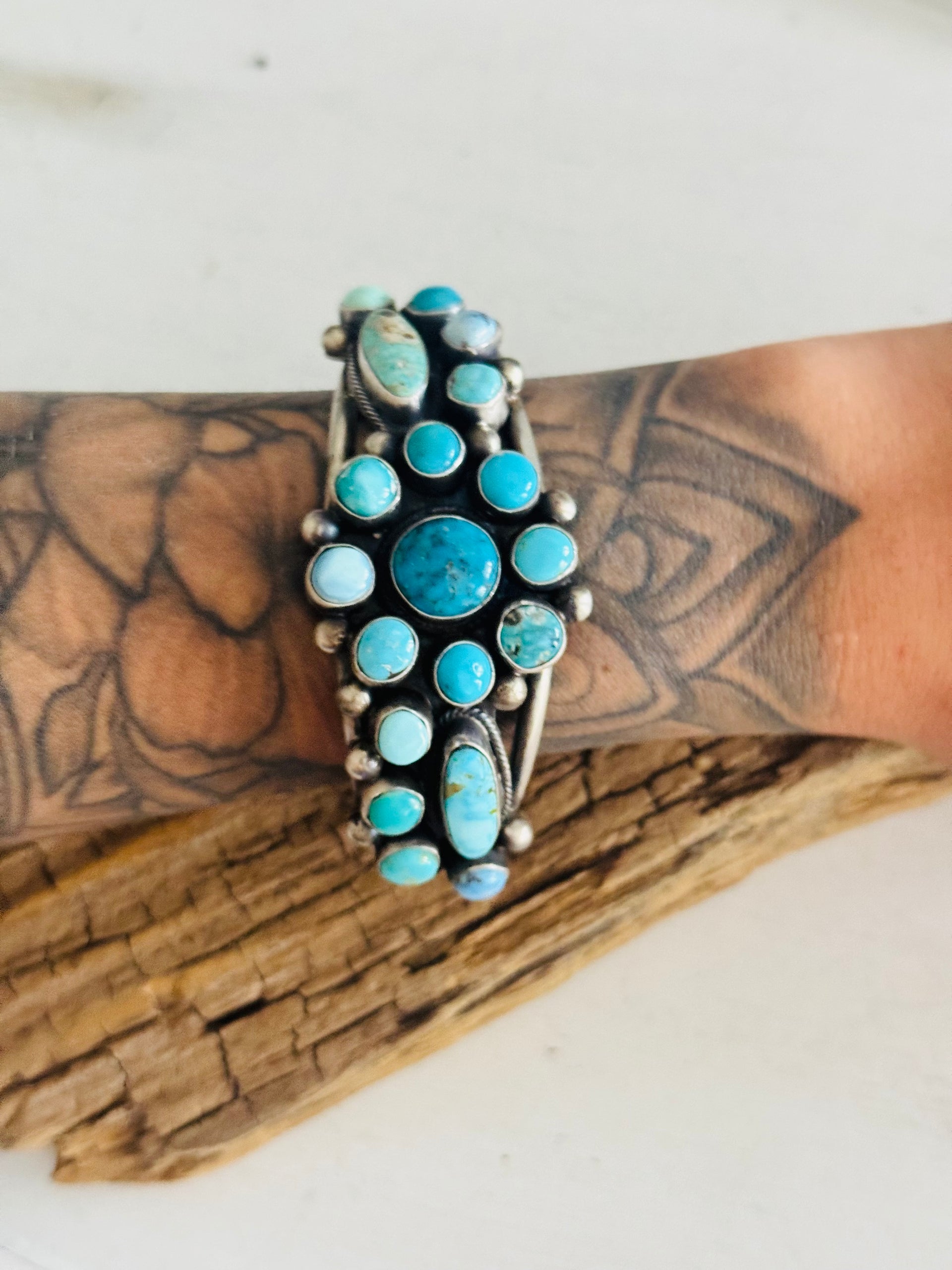 Kathleen Chavez Multi Turquoise & Sterling Silver Cluster Cuff Bracelet