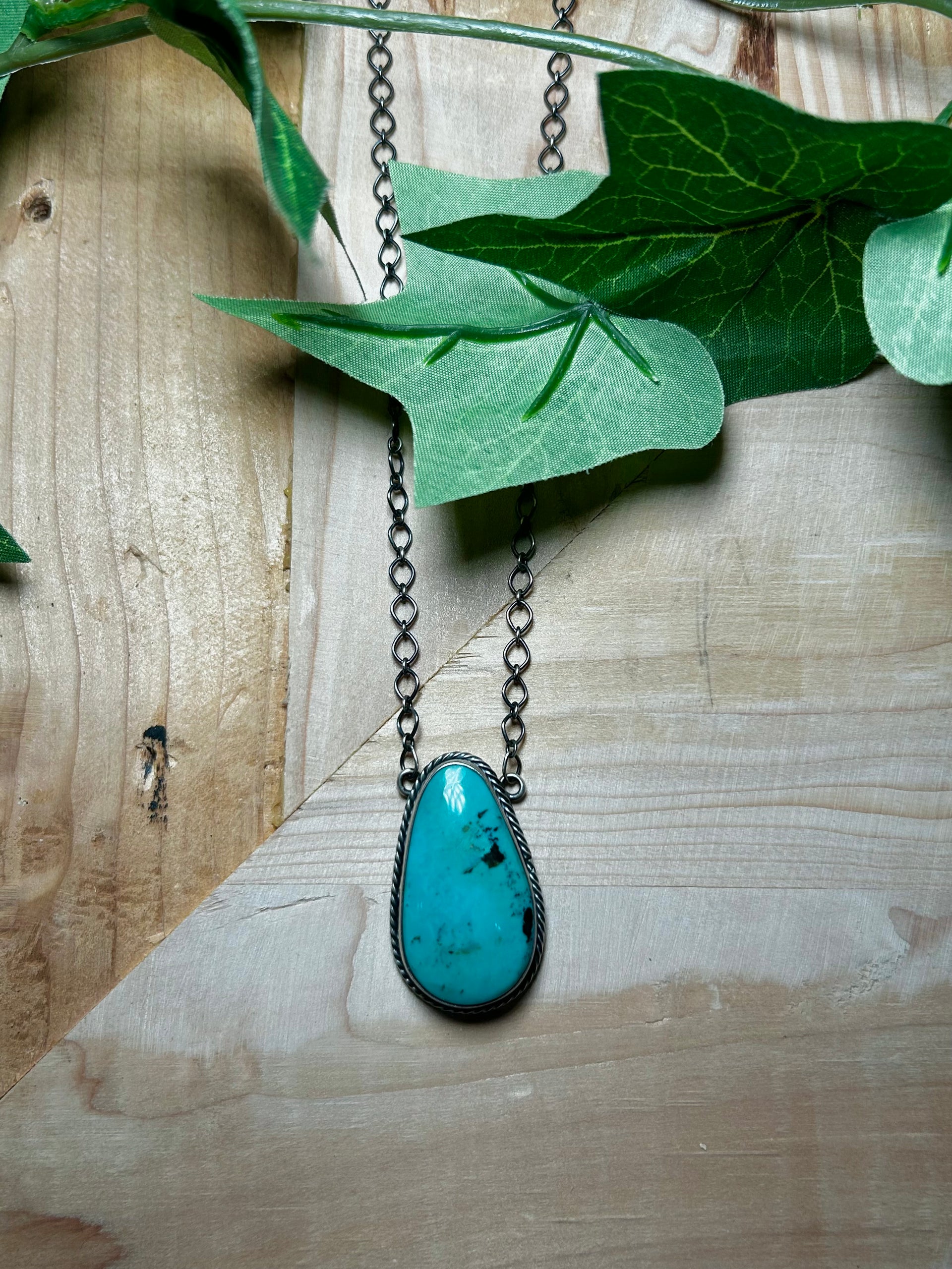 Navajo Made Kingman Turquoise & Sterling Silver Necklace