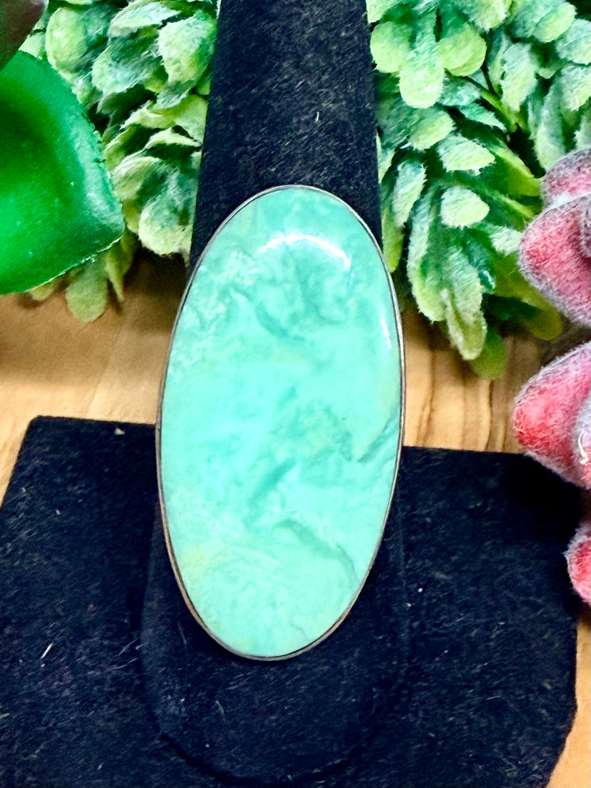 Southwest Handmade Green Kingman Turquoise & Sterling Silver Size 8.75
