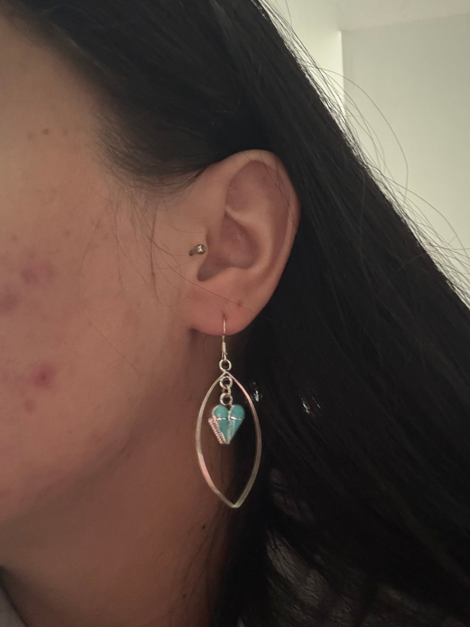 Zuni Made Kingman Turquoise & Sterling Silver Dangle Earrings