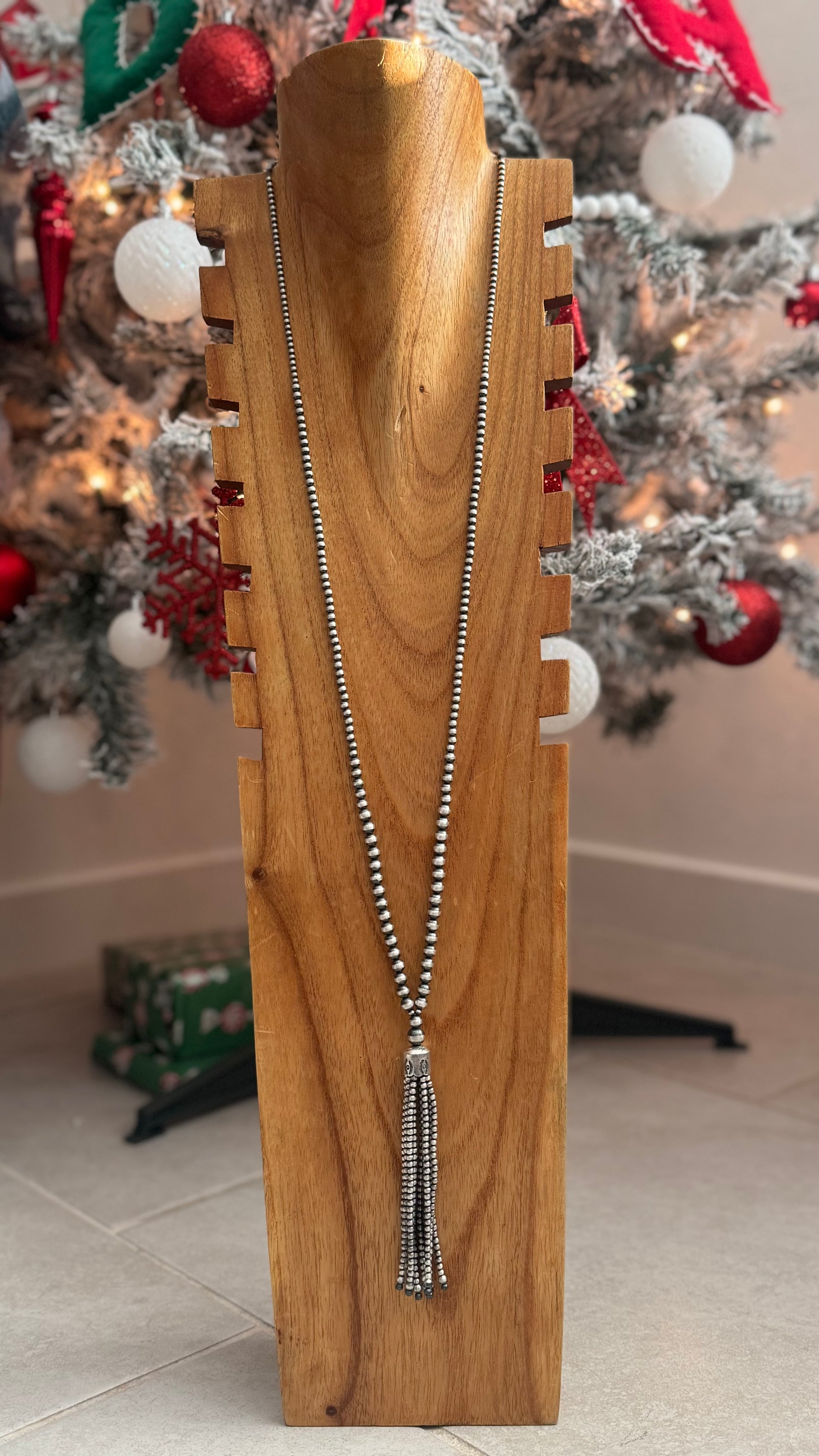 Navajo Strung Sterling Silver Graduated Beaded Pearl Necklace