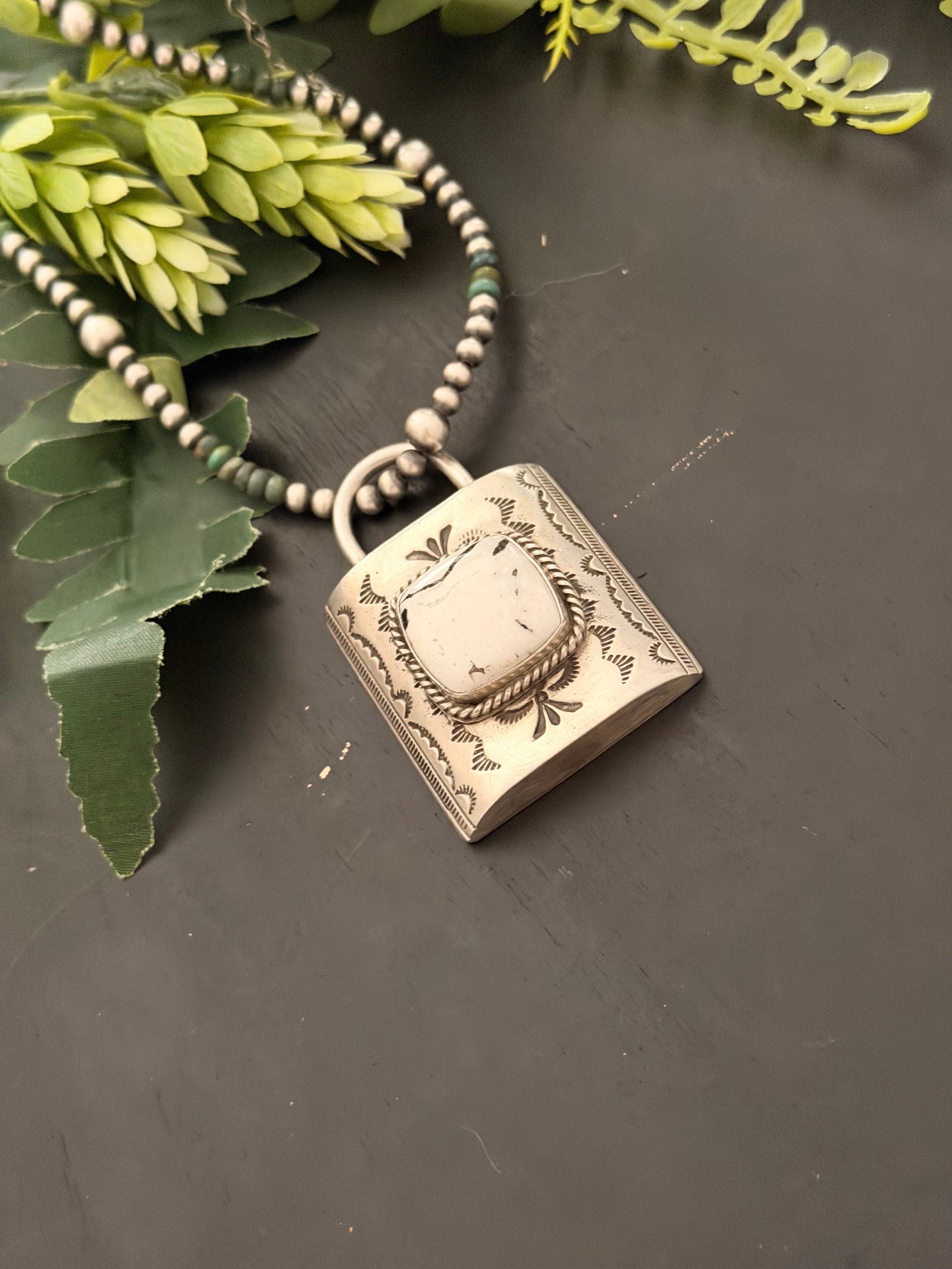 Charles Johnson White Buffalo & Sterling Silver Locket Pendant