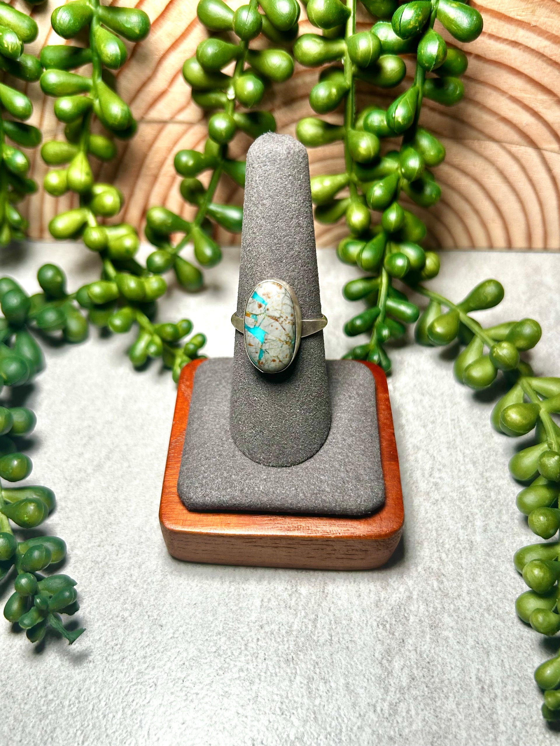 Navajo Made Kingman Turquoise & Sterling Silver Ring Size 8