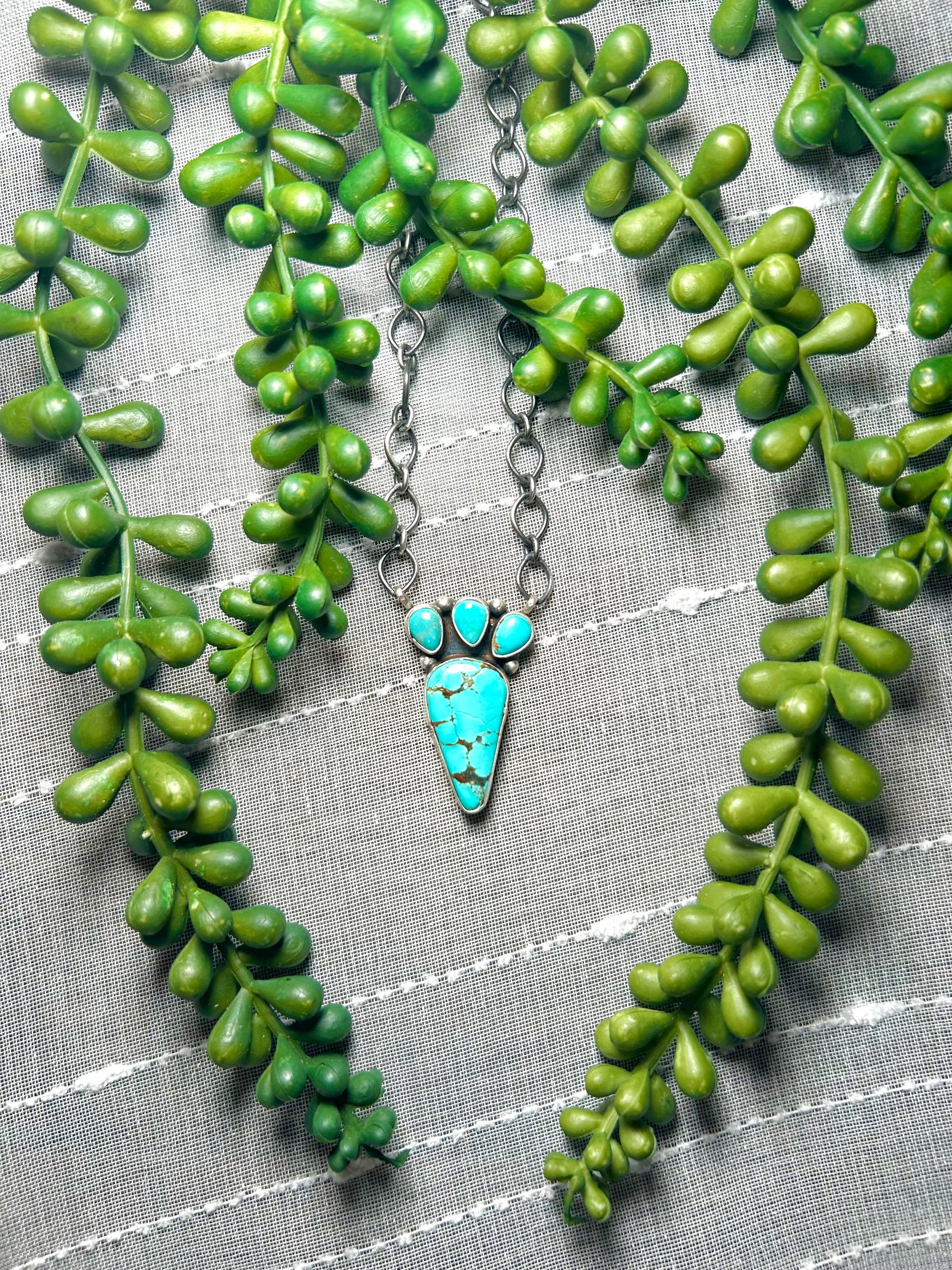 Navajo Made #8 Turquoise & Sterling Silver Necklace