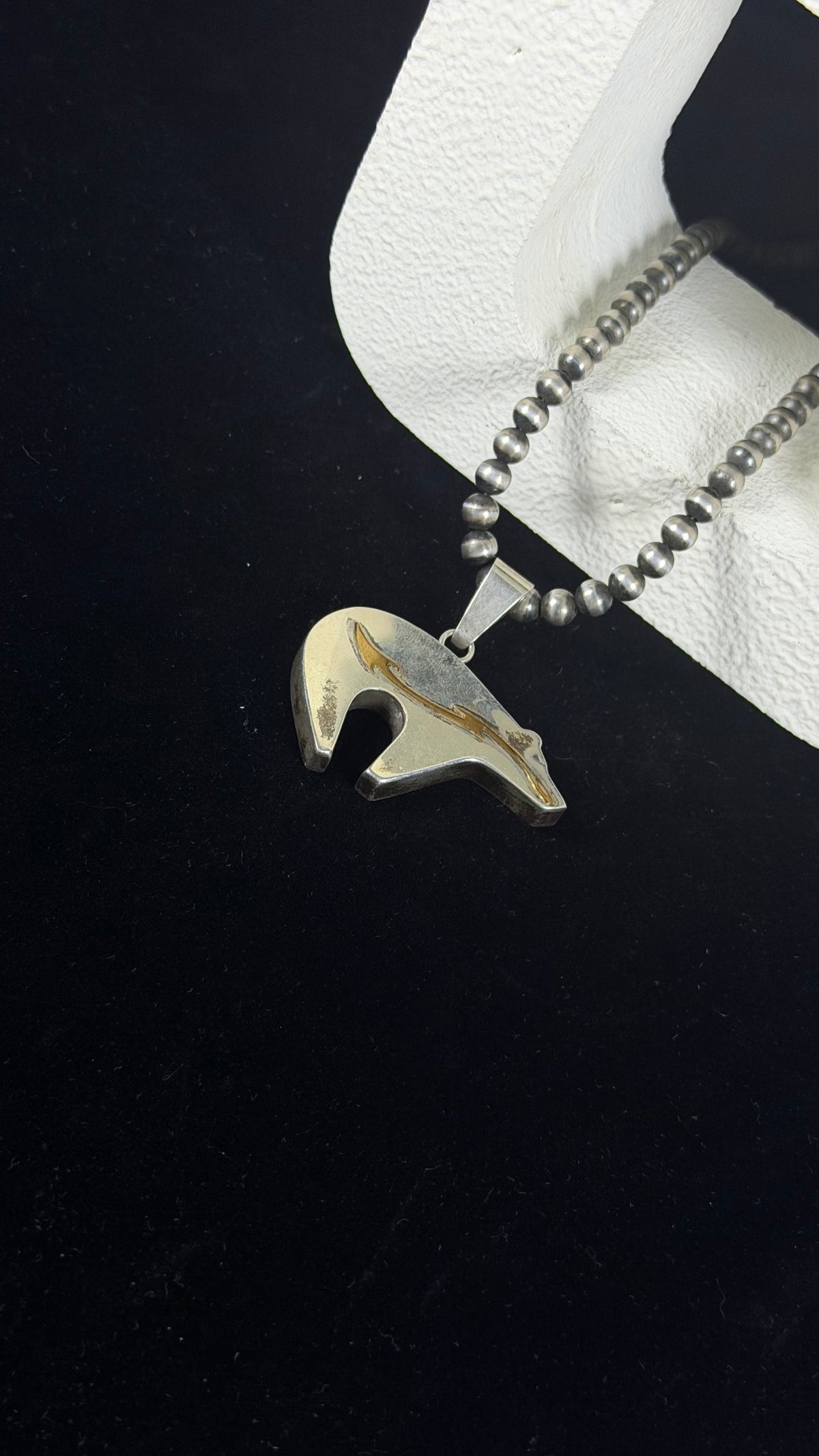 OLD PAWN Navajo Made Sterling Silver Bear Pendant