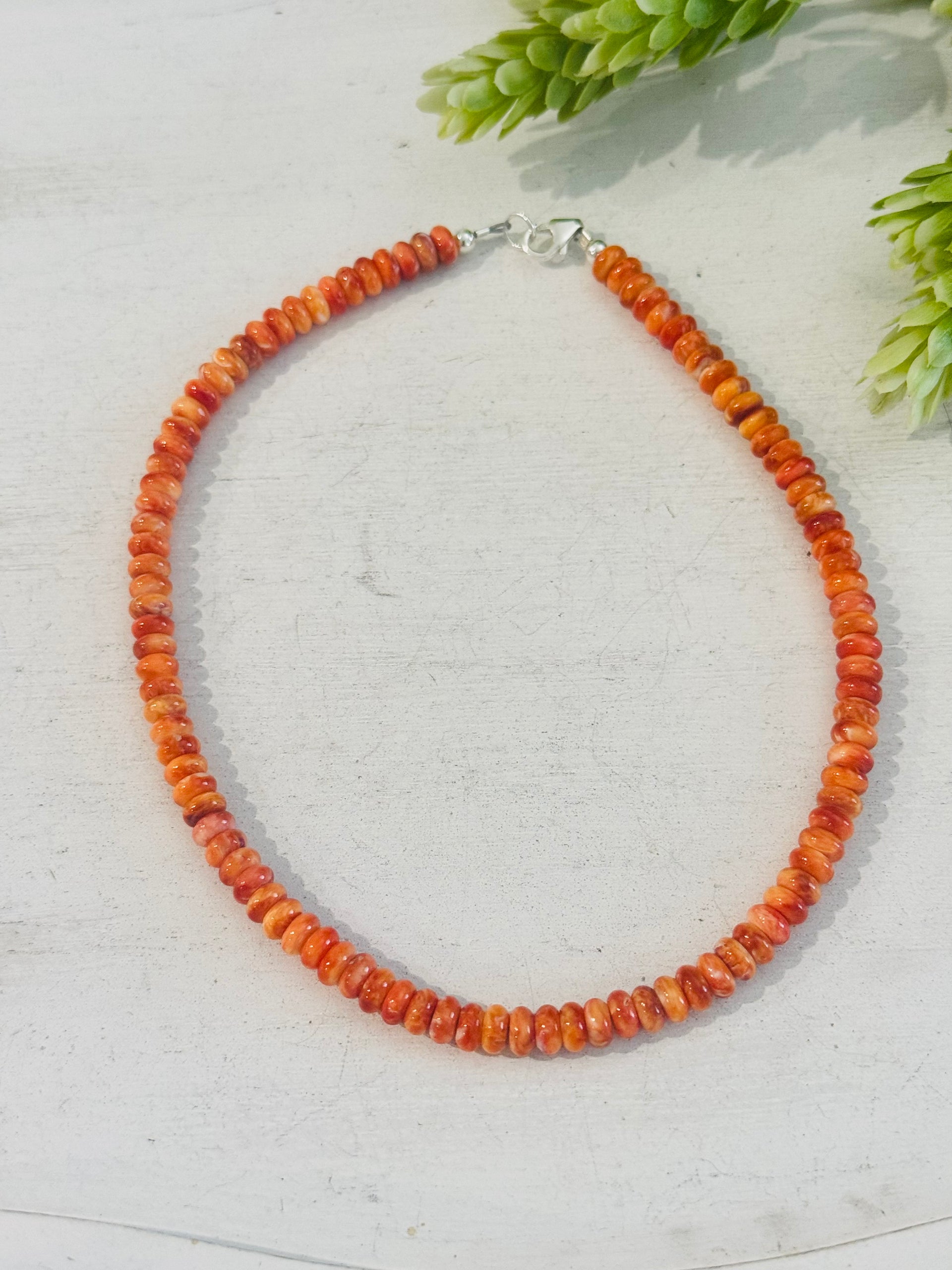 Southwest Handmade Spiny Oyster & Sterling Silver Beaded Choker Necklace