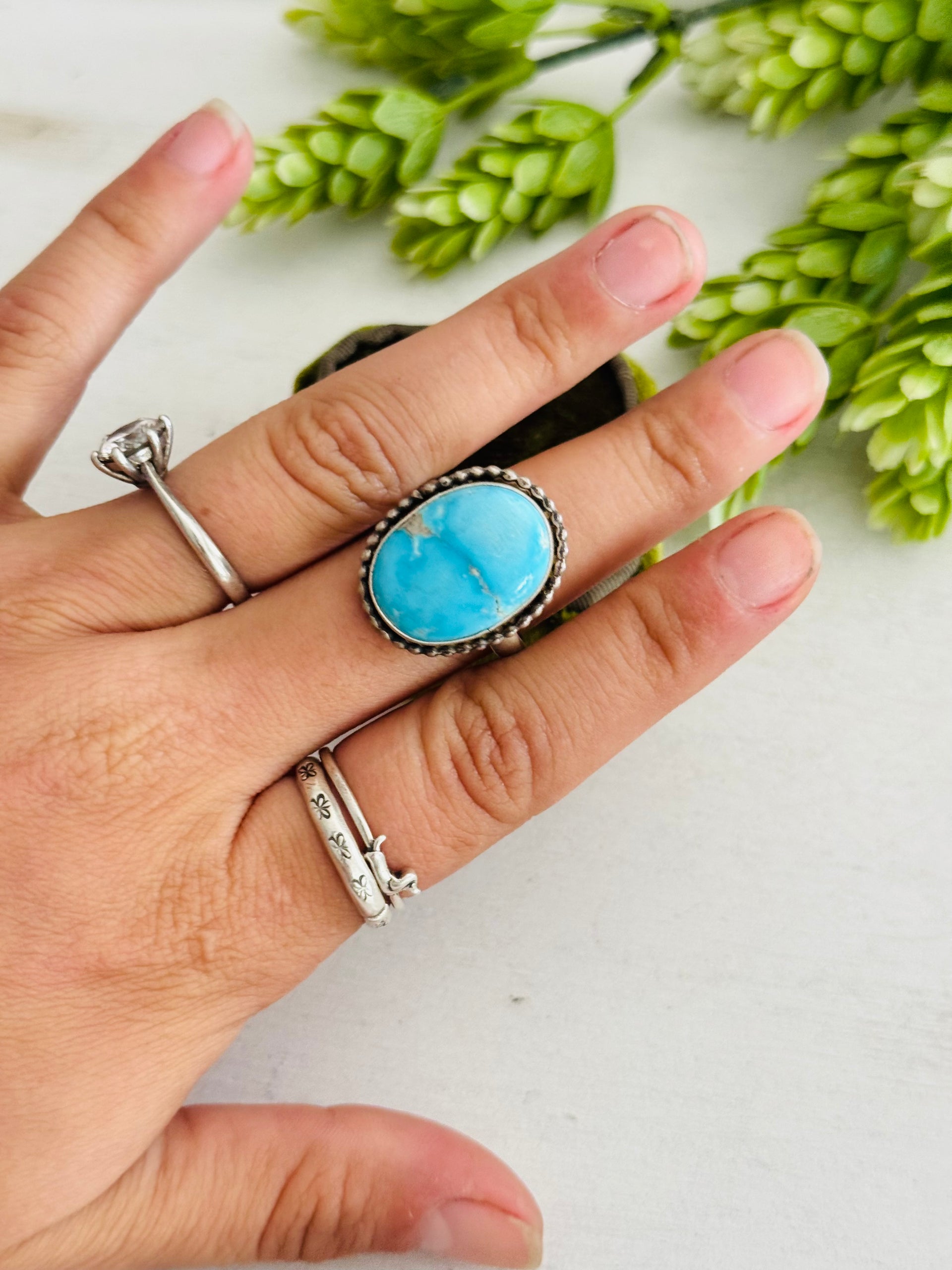 Eli Skeets Blue Ridge Turquoise & Sterling Silver Adjustable Ring