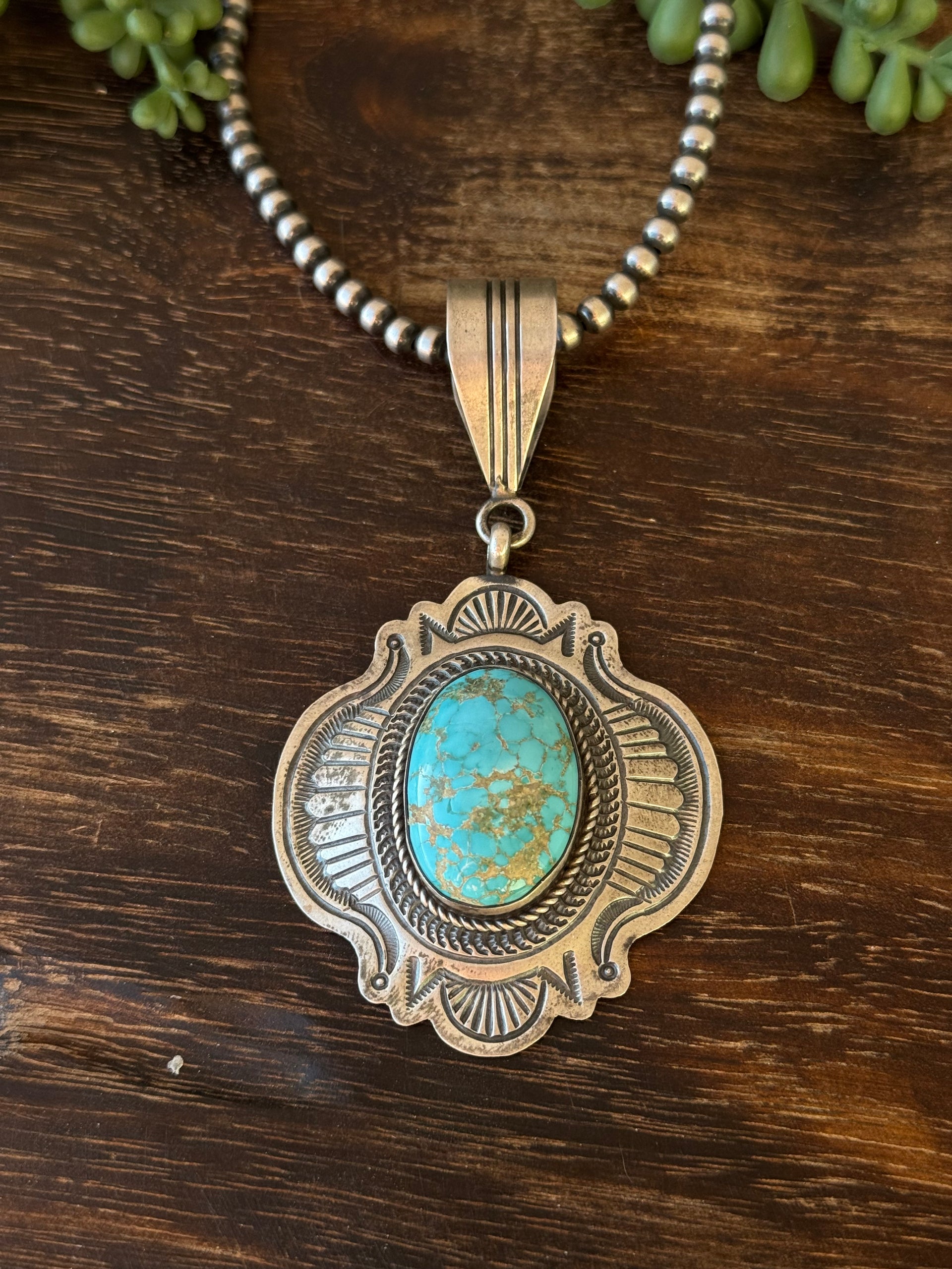 Arnold Blackgoat Royston Turquoise & Sterling Silver Concho Pendant