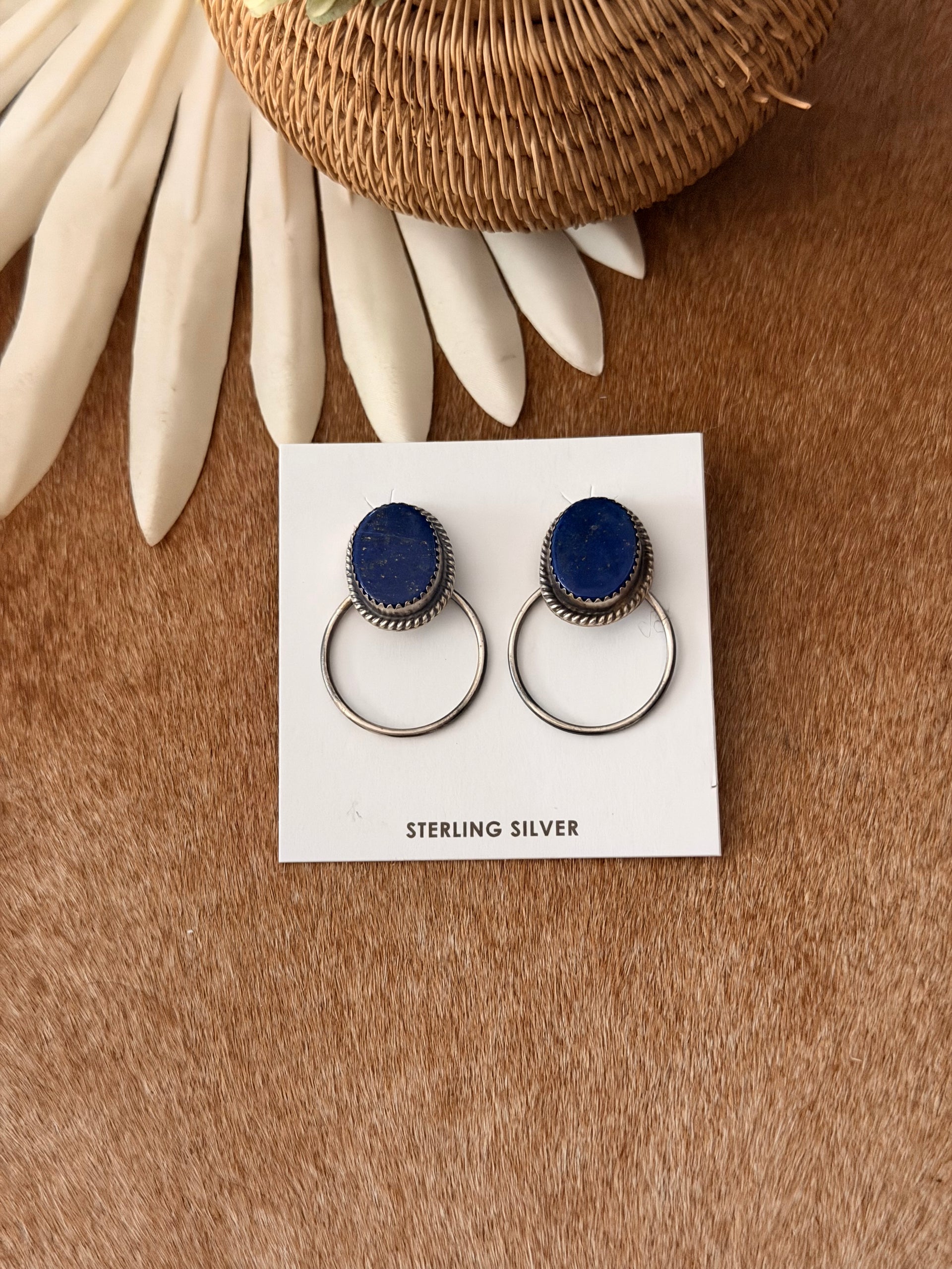 Navajo Made Lapis & Sterling Silver Post Dangle Earrings