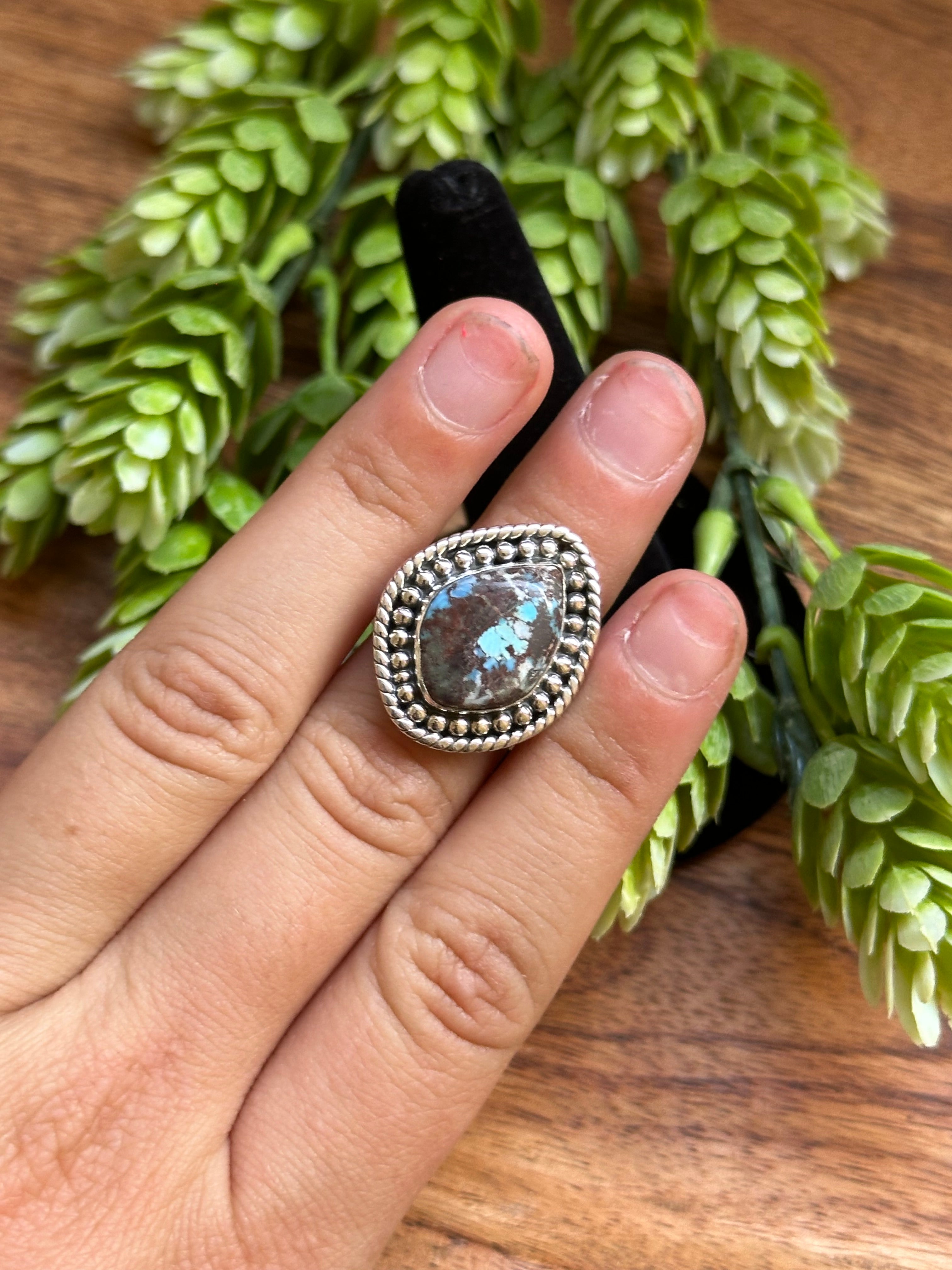 Southwest Handmade Golden Hills Turquoise & Sterling Silver Adjustable Ring