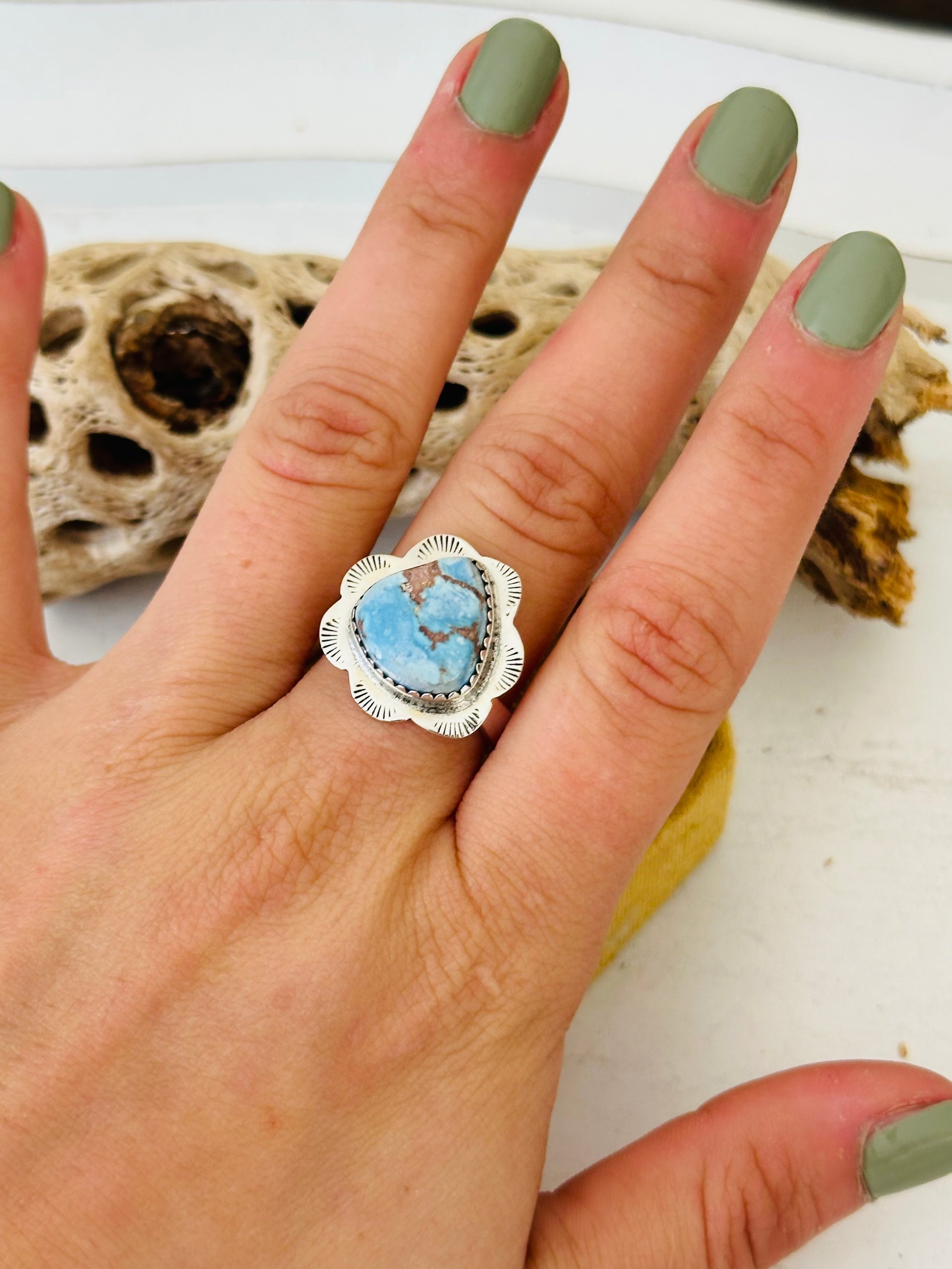 Southwest Handmade Golden Hills Turquoise & Sterling Silver Adjustable Ring