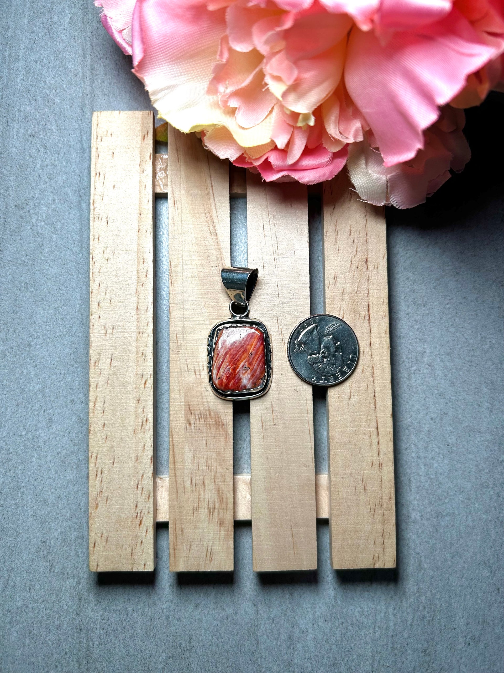 Navajo Made Spiny Oyster & Sterling Silver Pendant