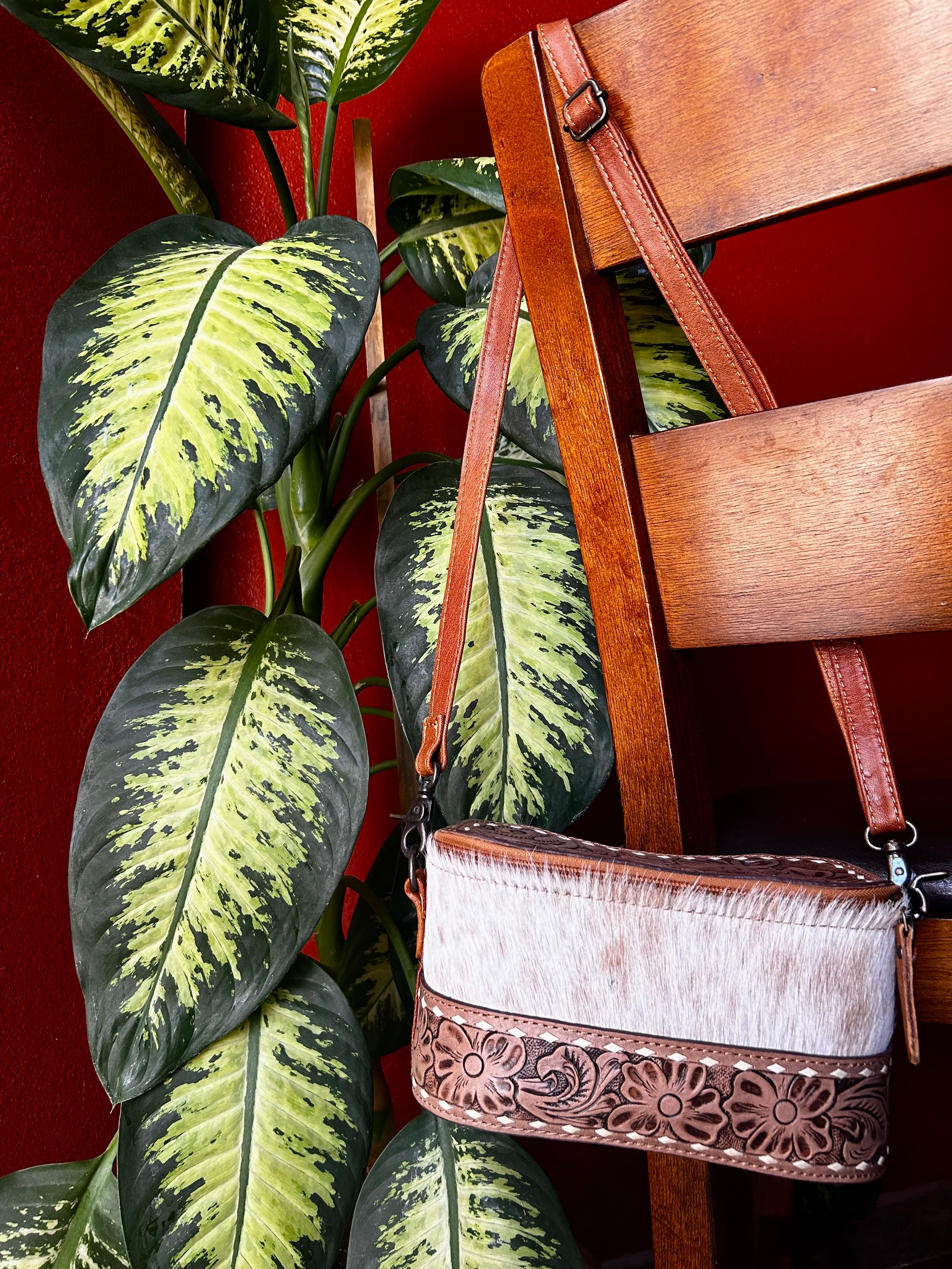 Genuine Cowhide & Tooled Leather Make up Bag