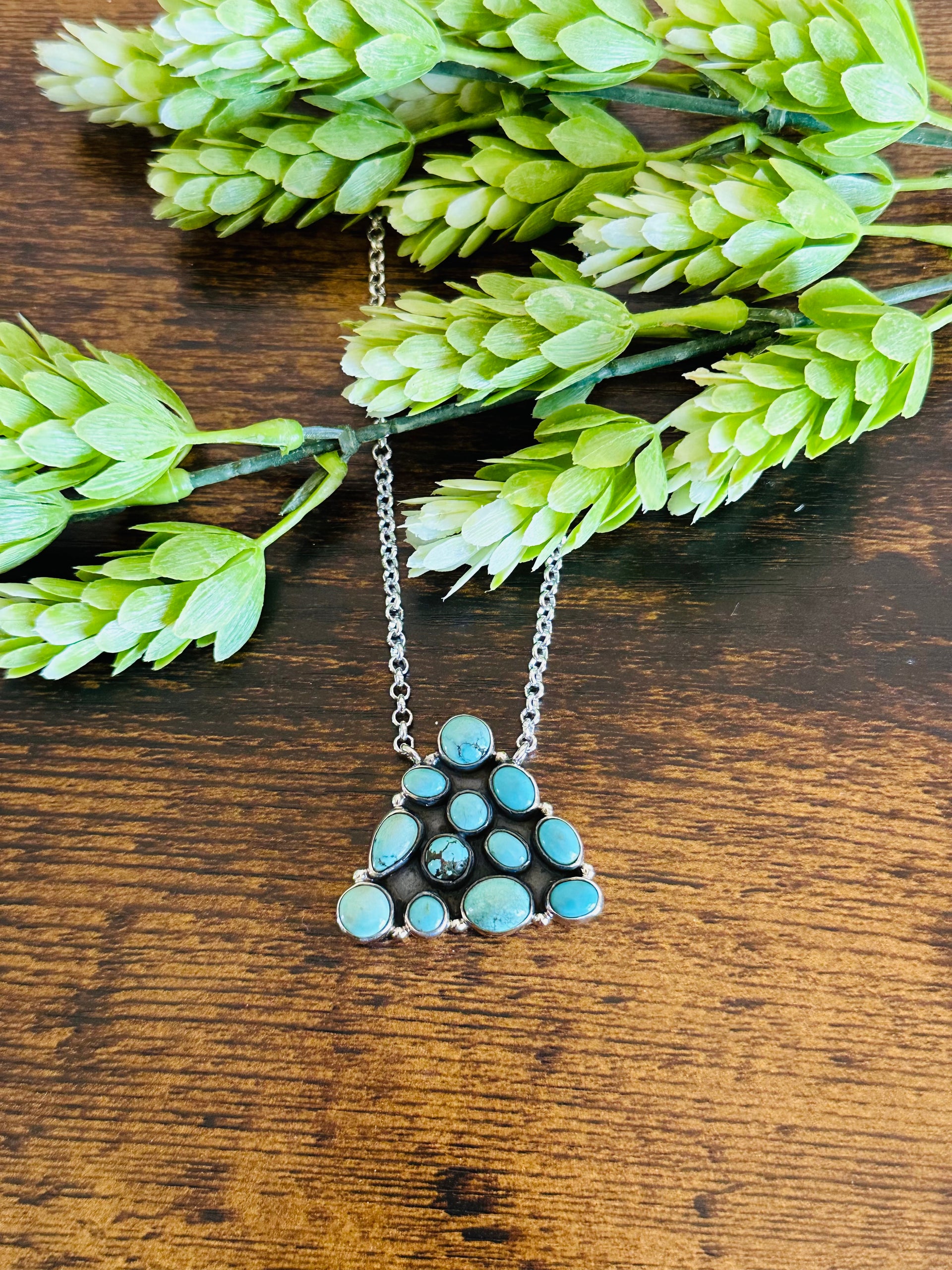 TTD “The Serenity” Kingman Turquoise & Sterling Silver Cluster Necklace