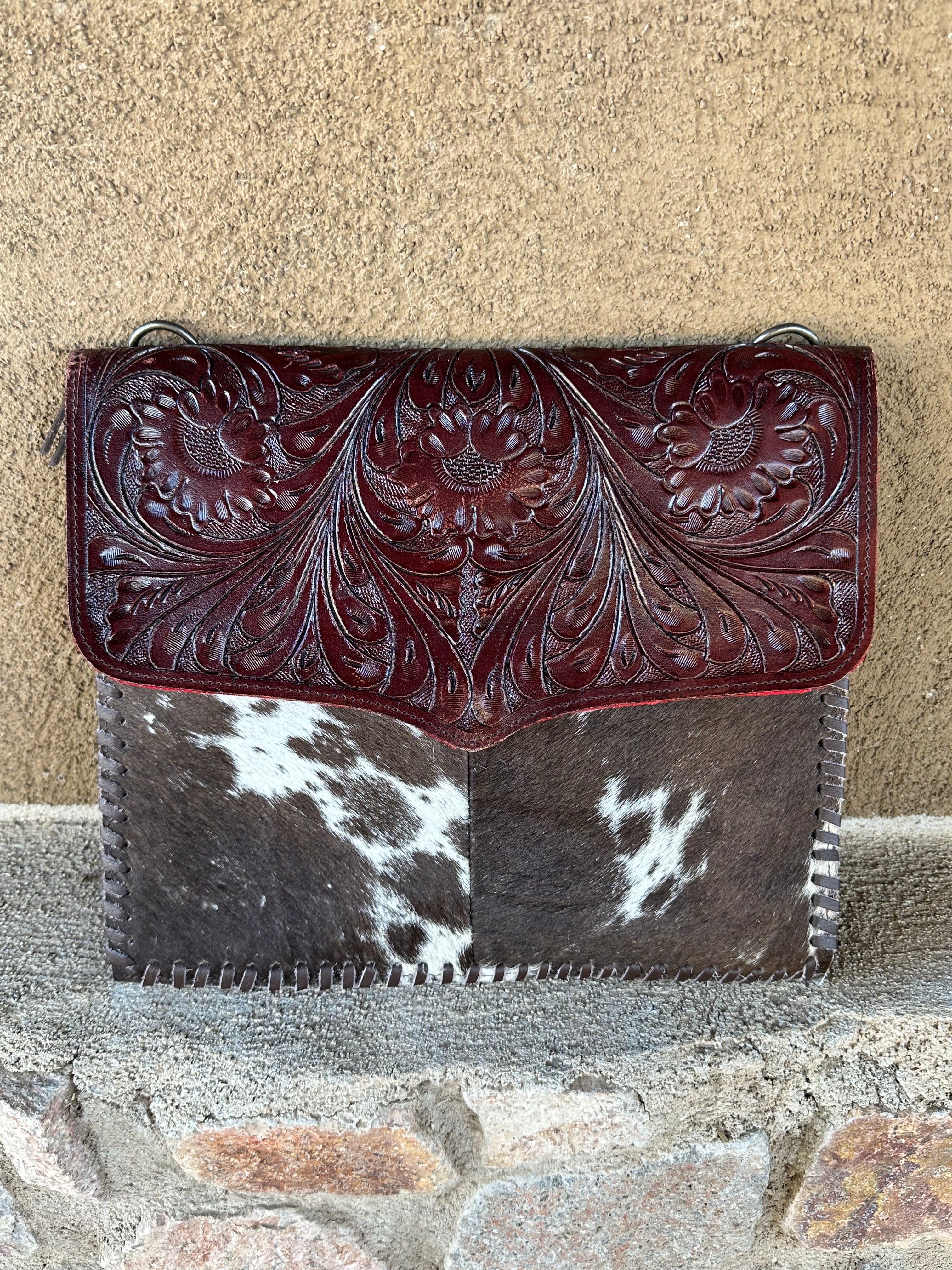 Genuine Tooled Leather & Cowhide Purse