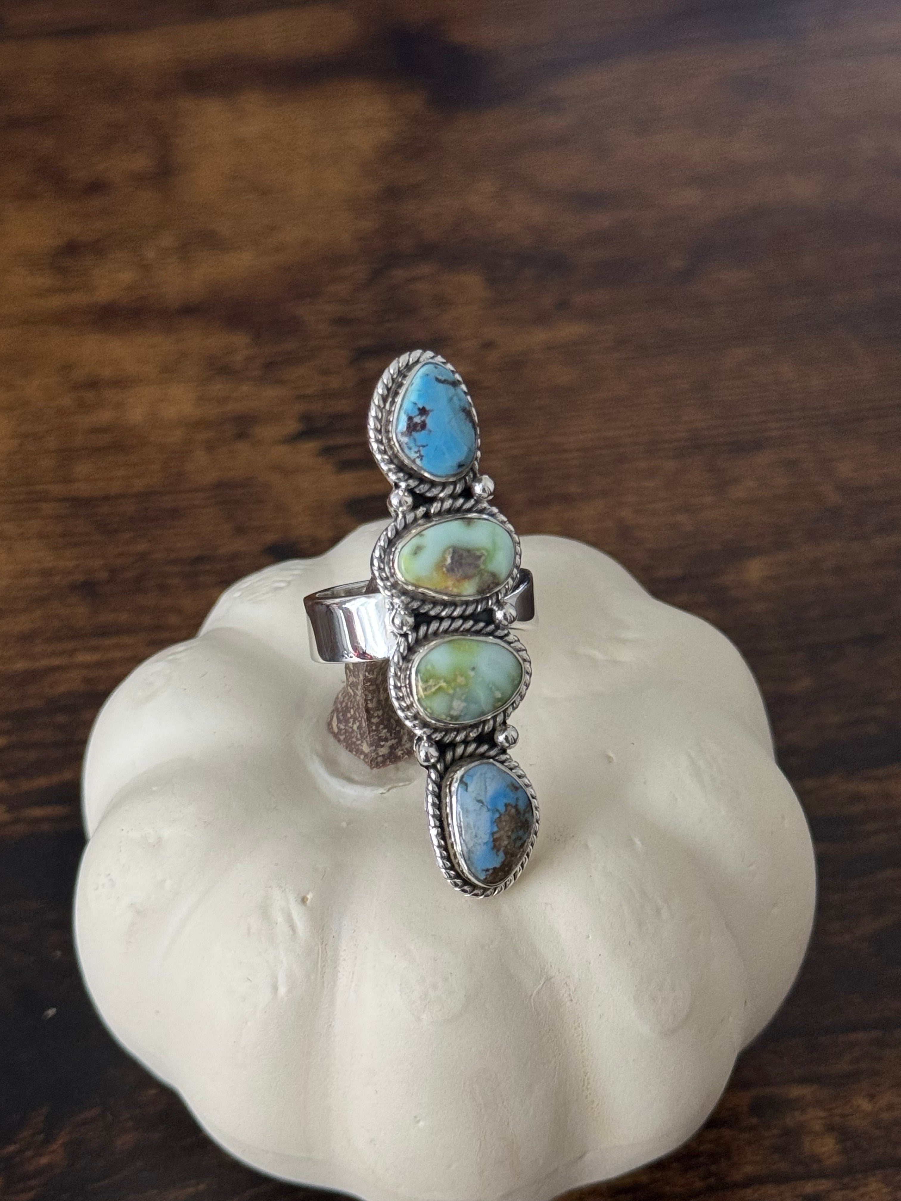 Southwest Handmade Multi Stone & Sterling Silver Adjustable Cluster Ring