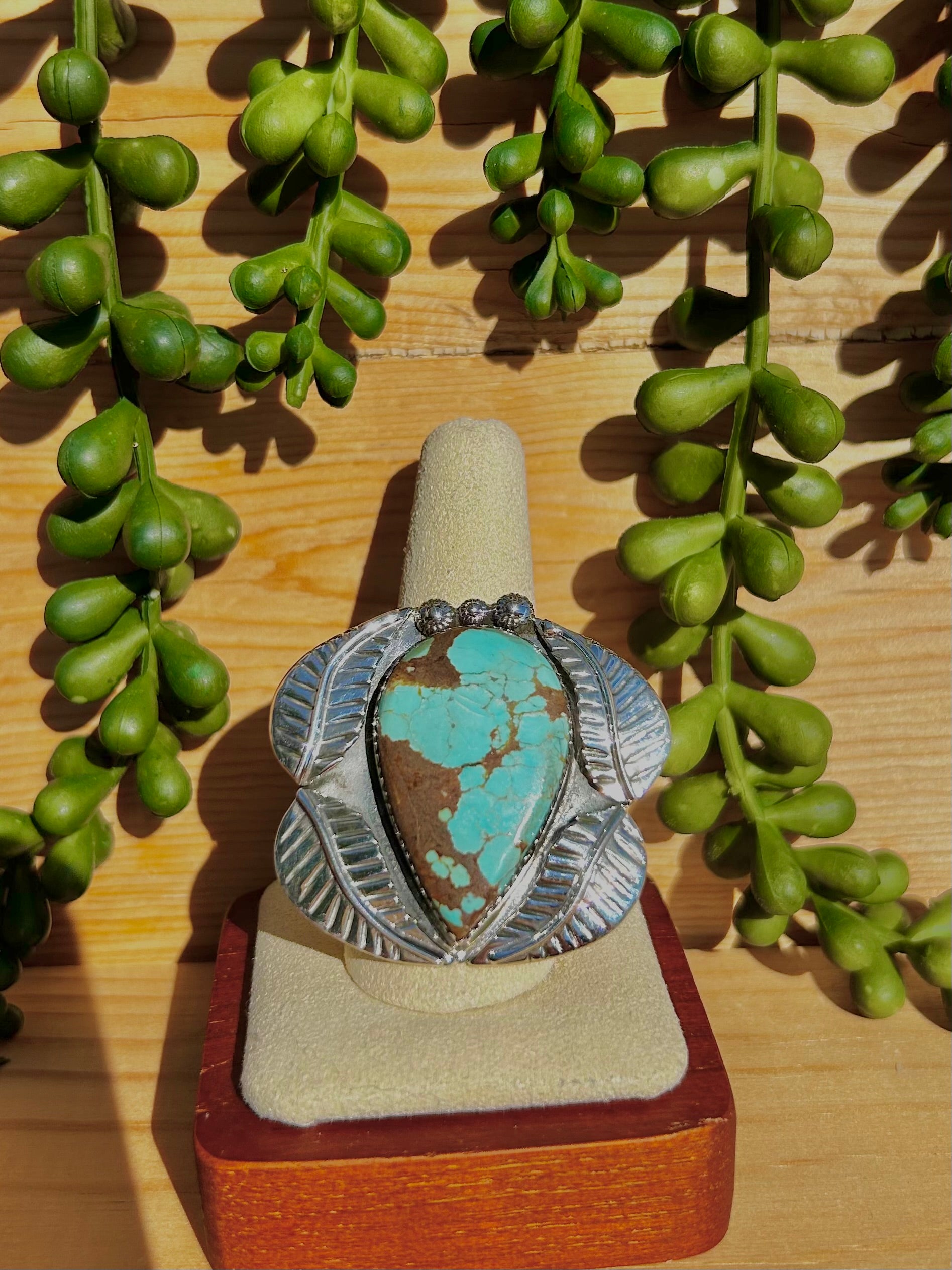 Southwest Number 8 Turquoise & Sterling Silver Ring Size 9.75