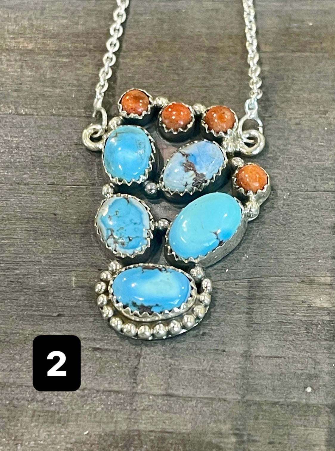 Southwest Handmade Golden Hills Turquoise & Sterling Silver Cluster Necklace