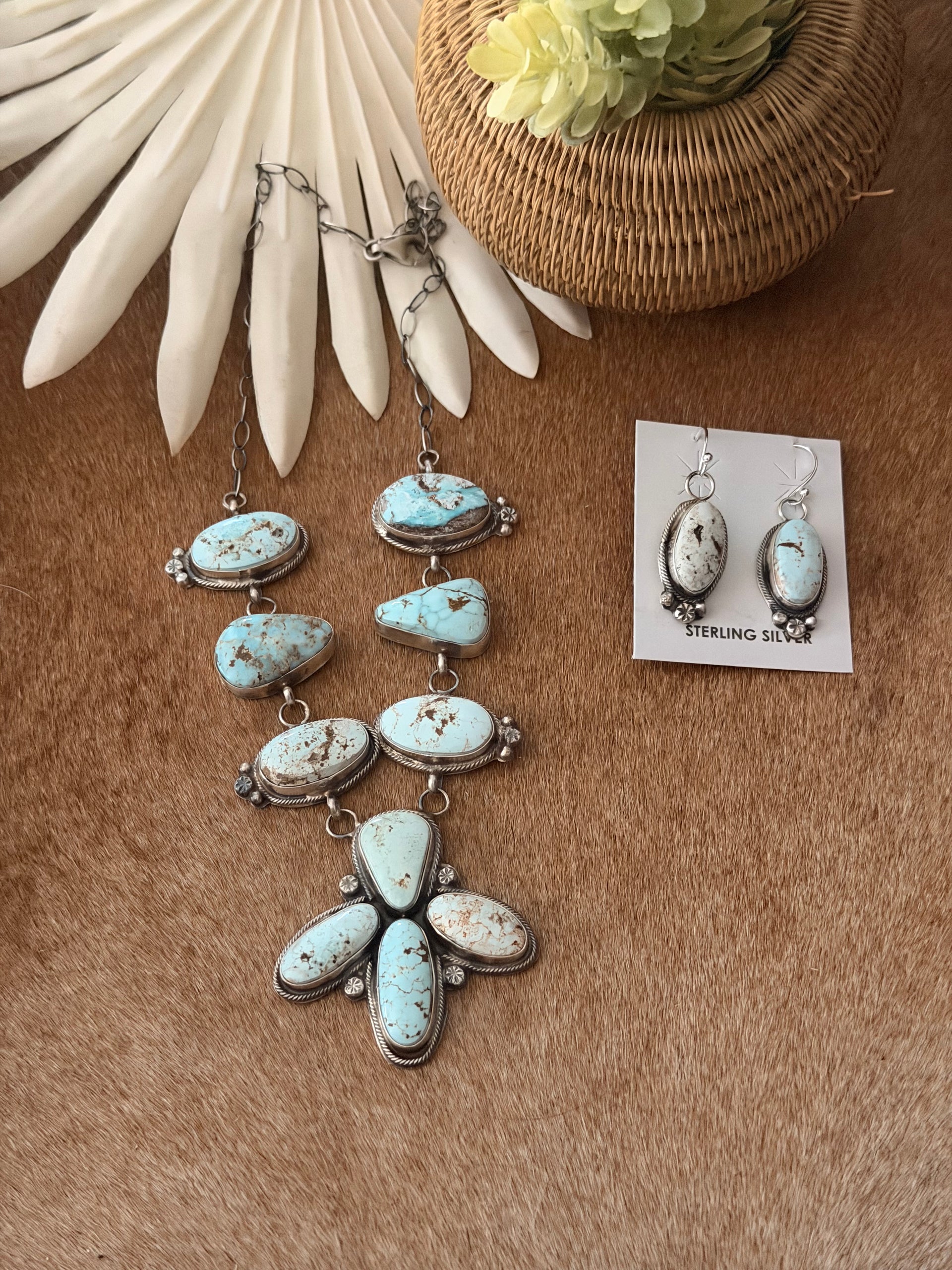 Kobe Martinez Dry Creek Turquoise & Sterling Silver Cluster Necklace Set