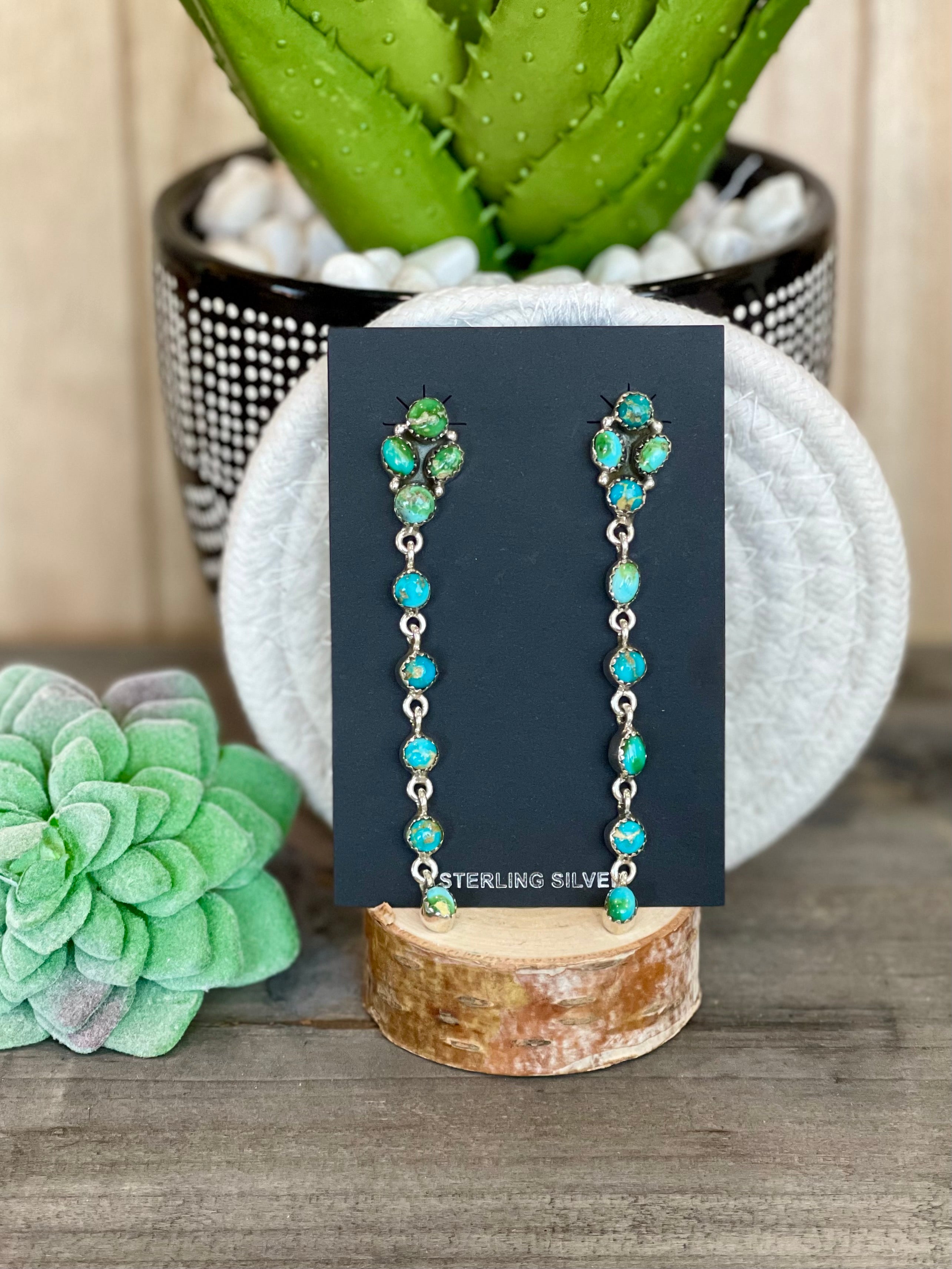 Southwest Handmade Sonoran Mountain Turquoise & Sterling Silver Post Dangle Earrings