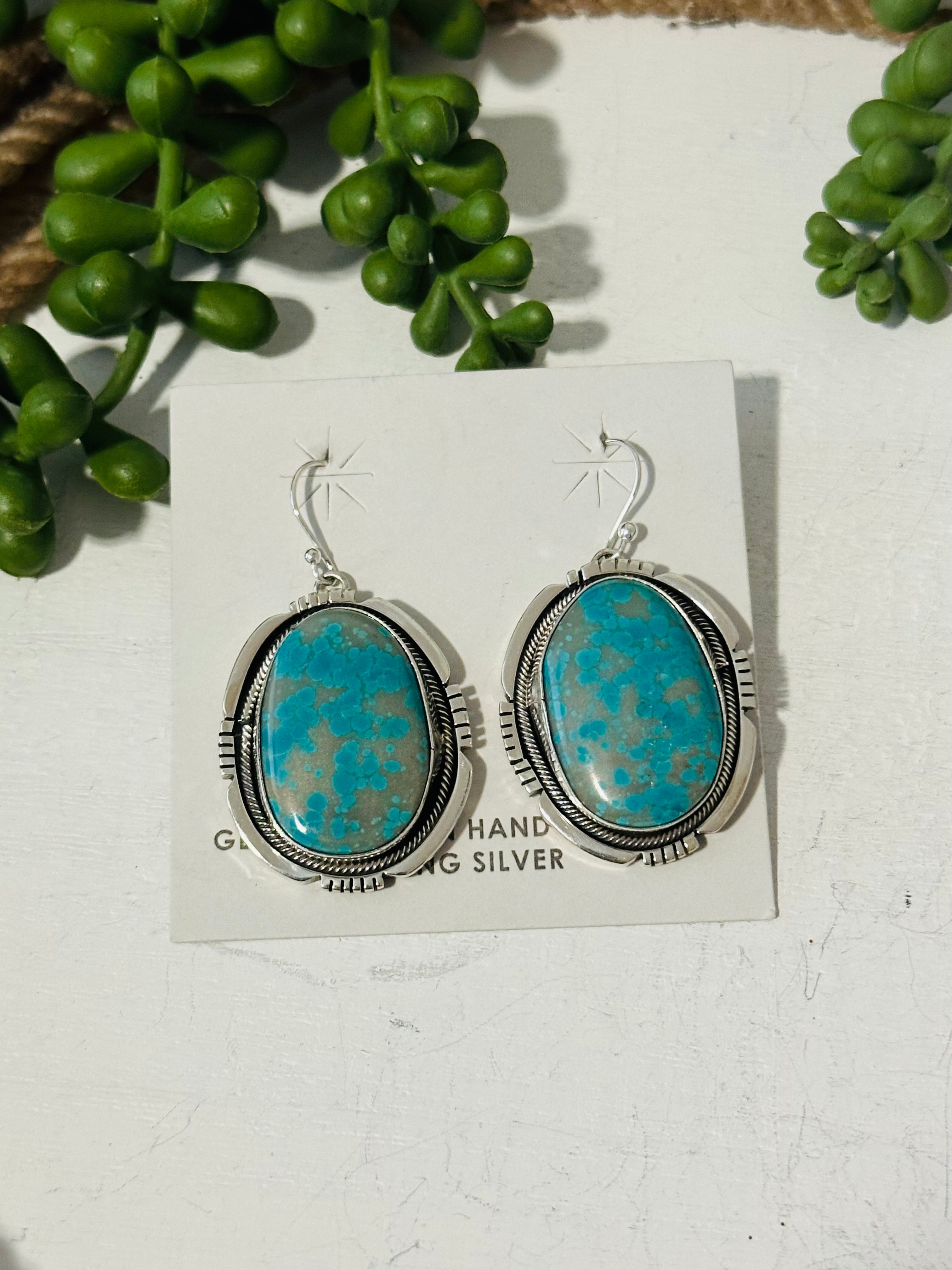 Navajo Made Kingman Turquoise & Sterling Silver Dangle Earrings