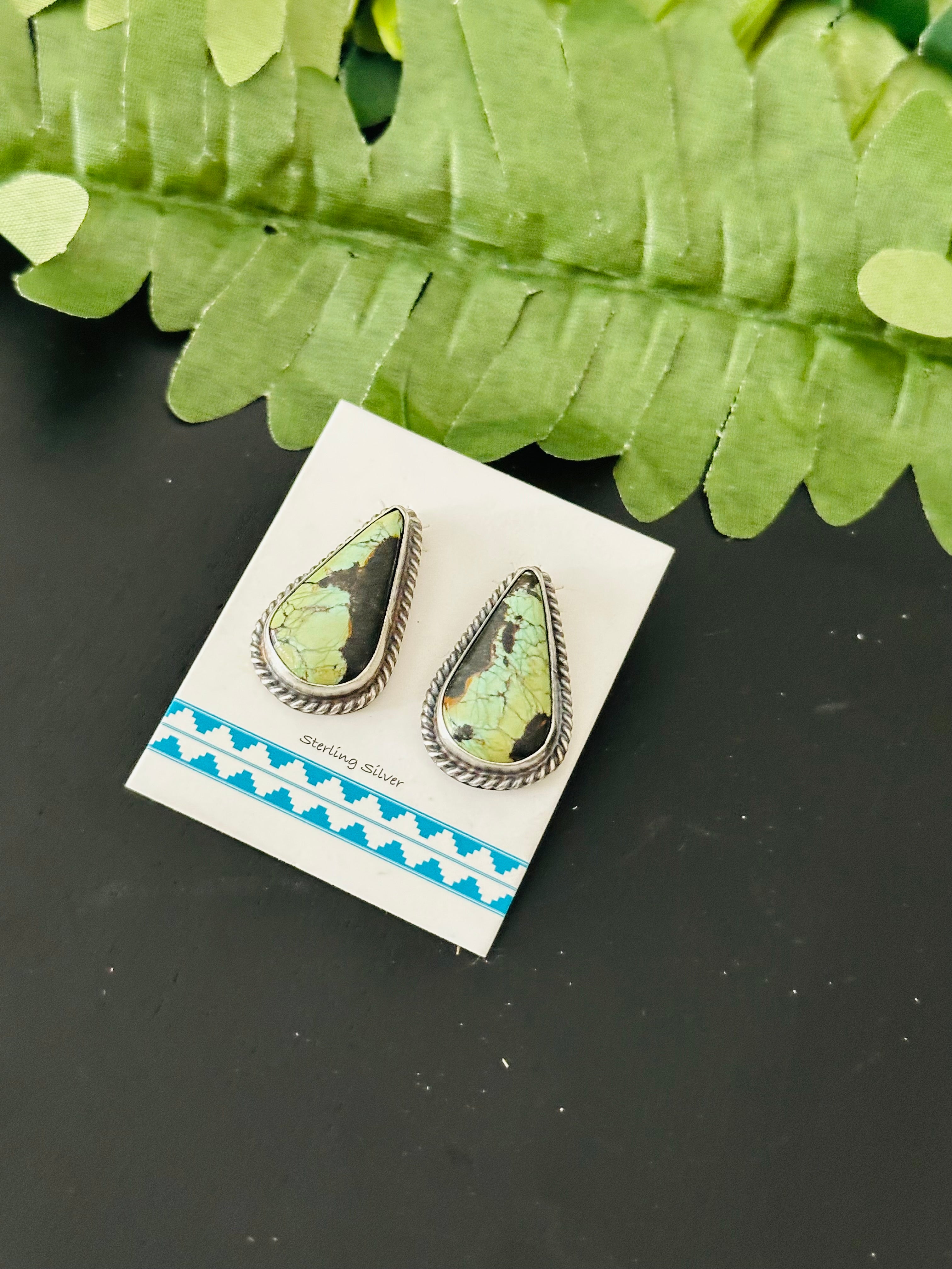 Pete Skeets Black Jack Turquoise & Sterling Silver Post Earrings