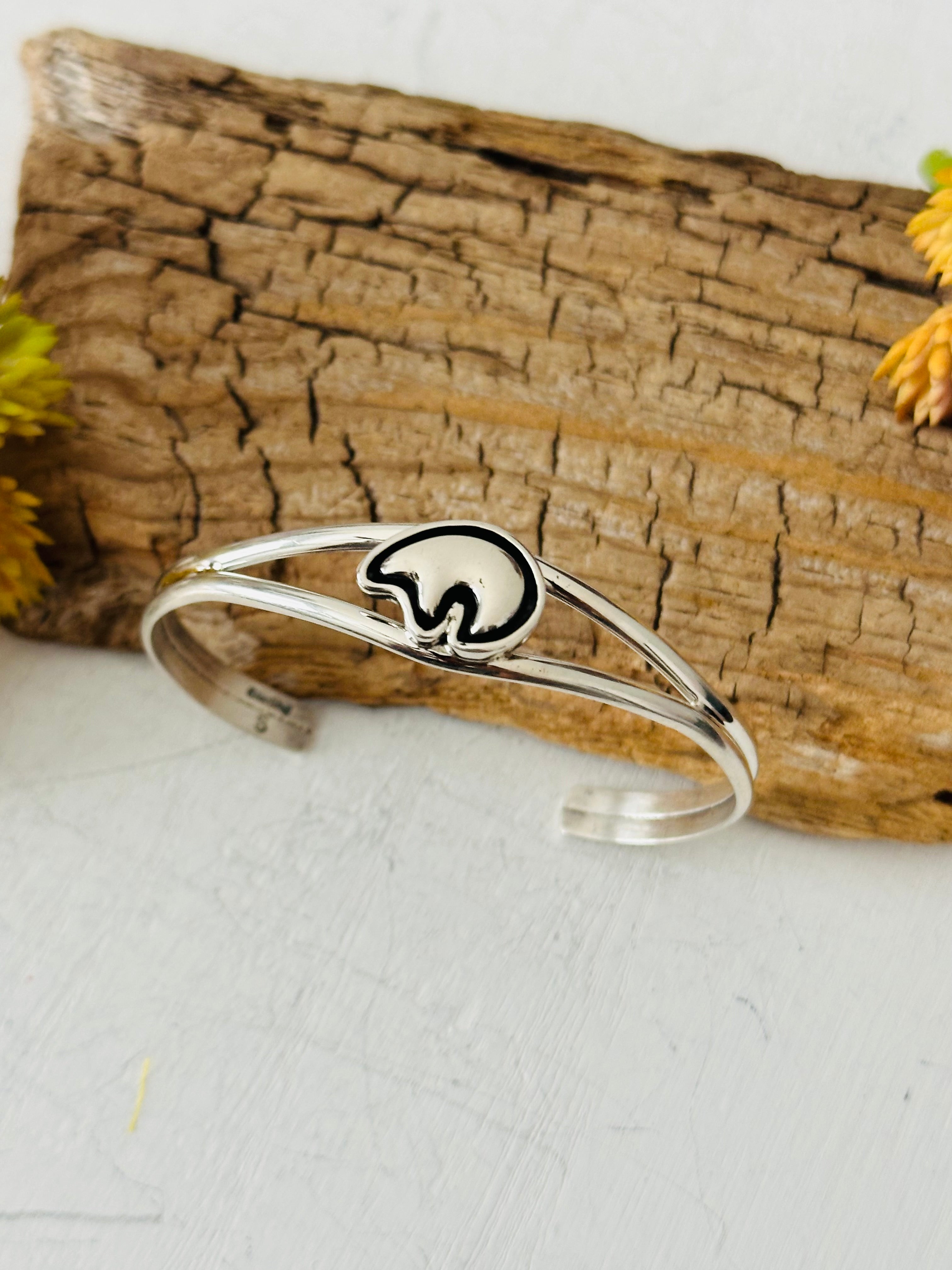 Navajo Made Sterling Silver Bear Cuff Bracelet