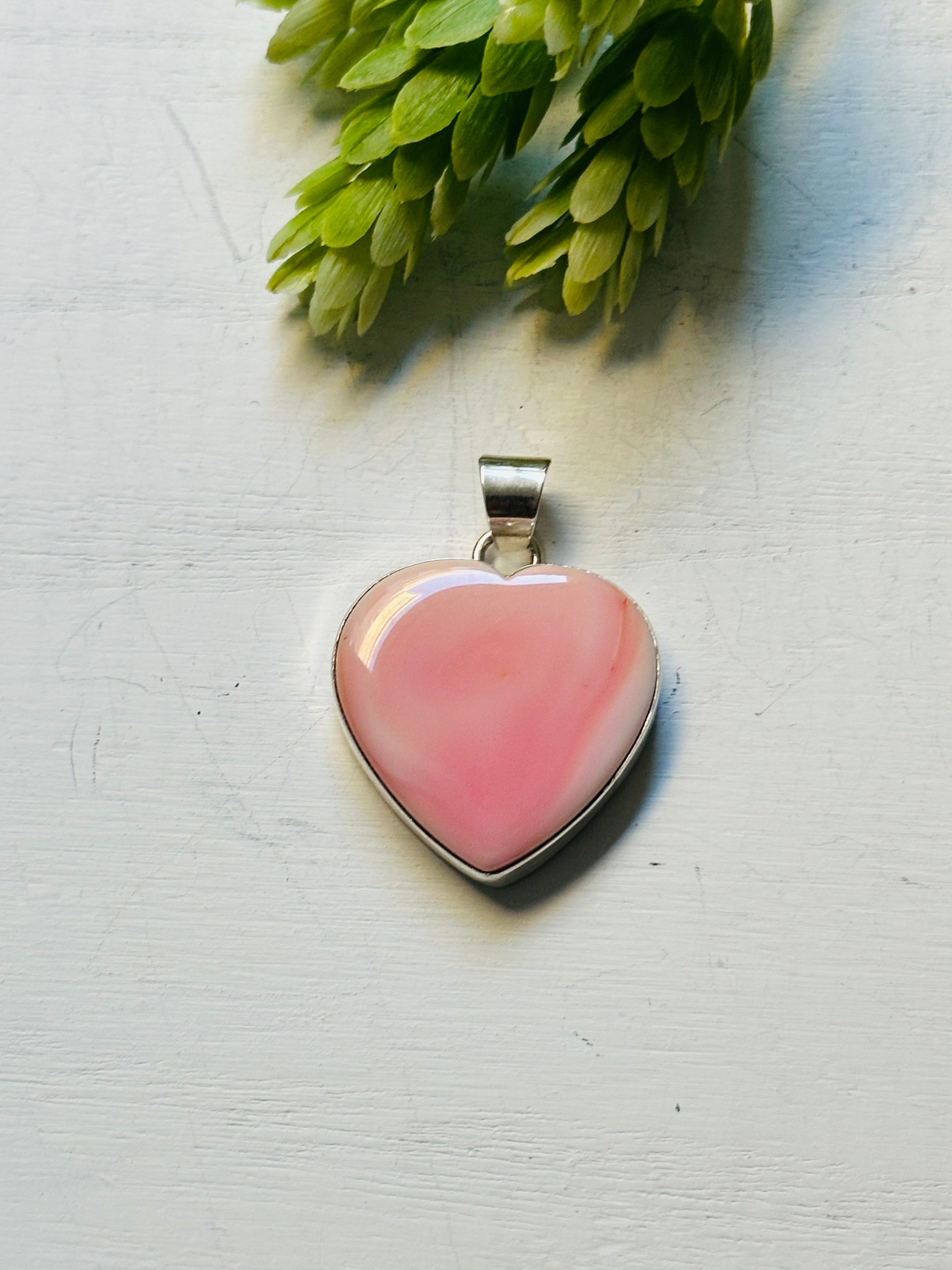 Shirley Henry Pink Conch & Sterling Silver Heart Pendant