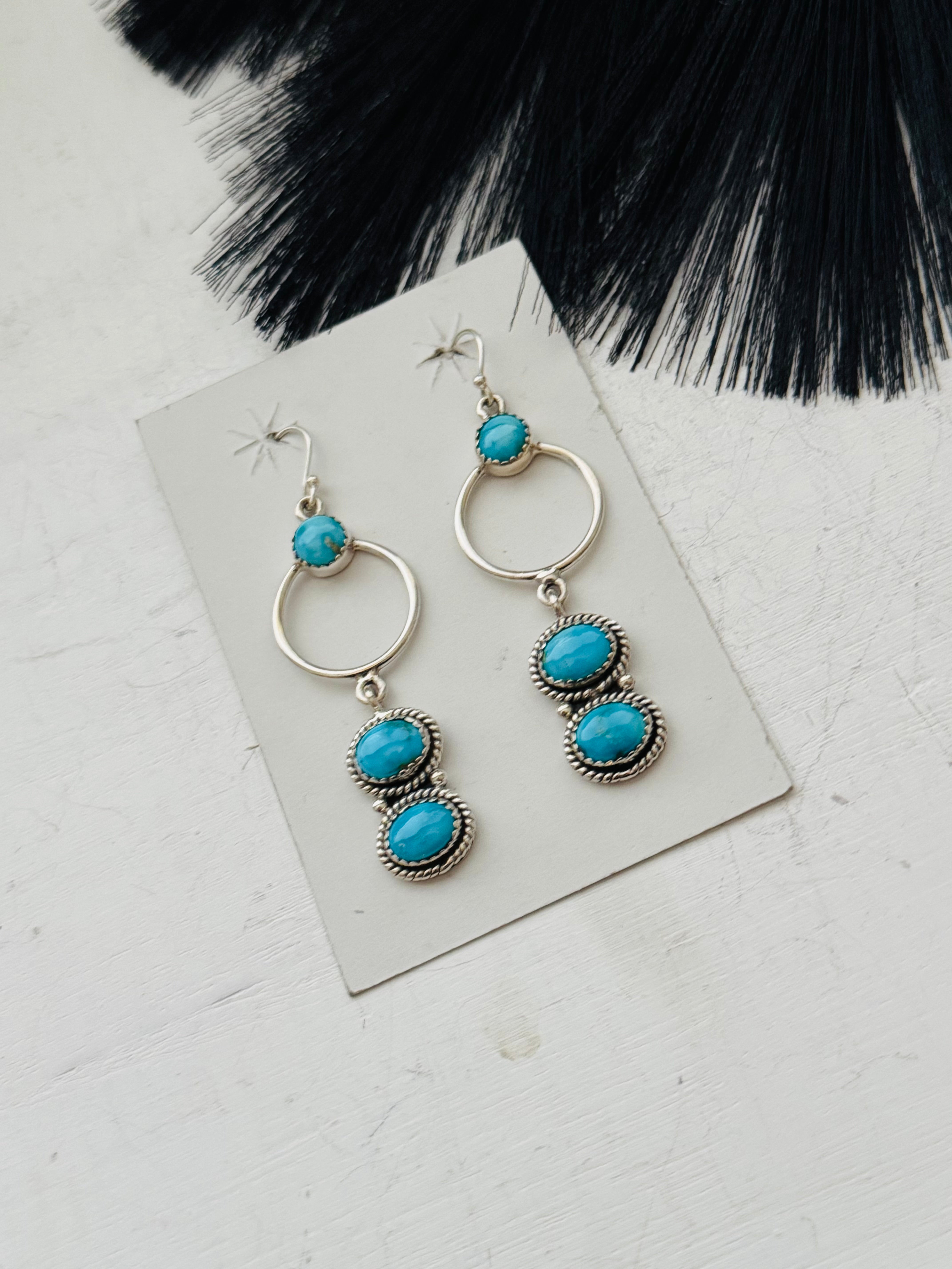 Southwest Handmade Valley Blue Turquoise & Sterling Silver Dangle Earrings