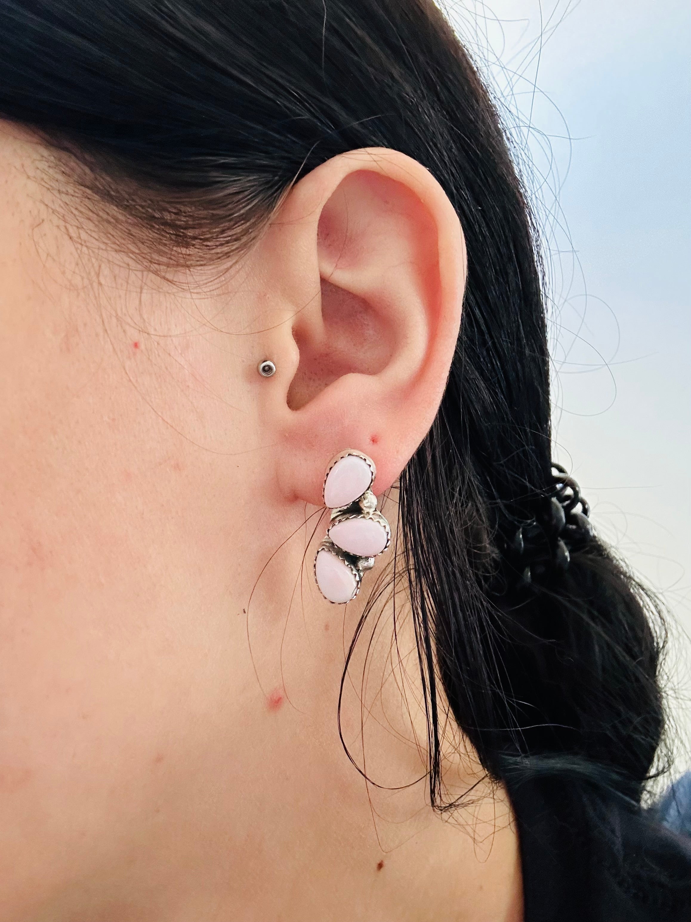 Maxine Ramirez Pink Conch & Sterling Silver Cluster Post Earrings