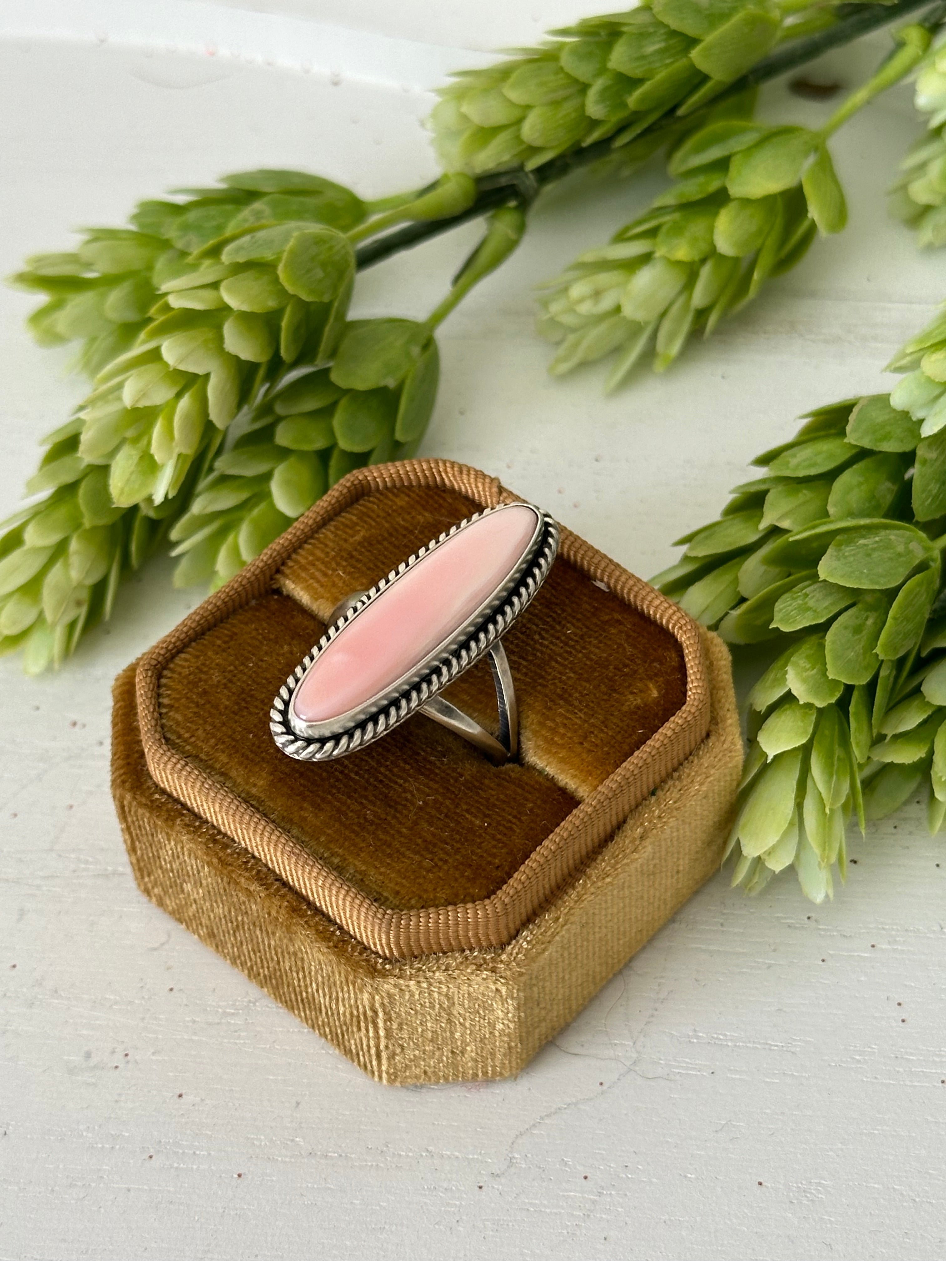 Navajo Made Pink Conch & Sterling Silver Adjustable Ring