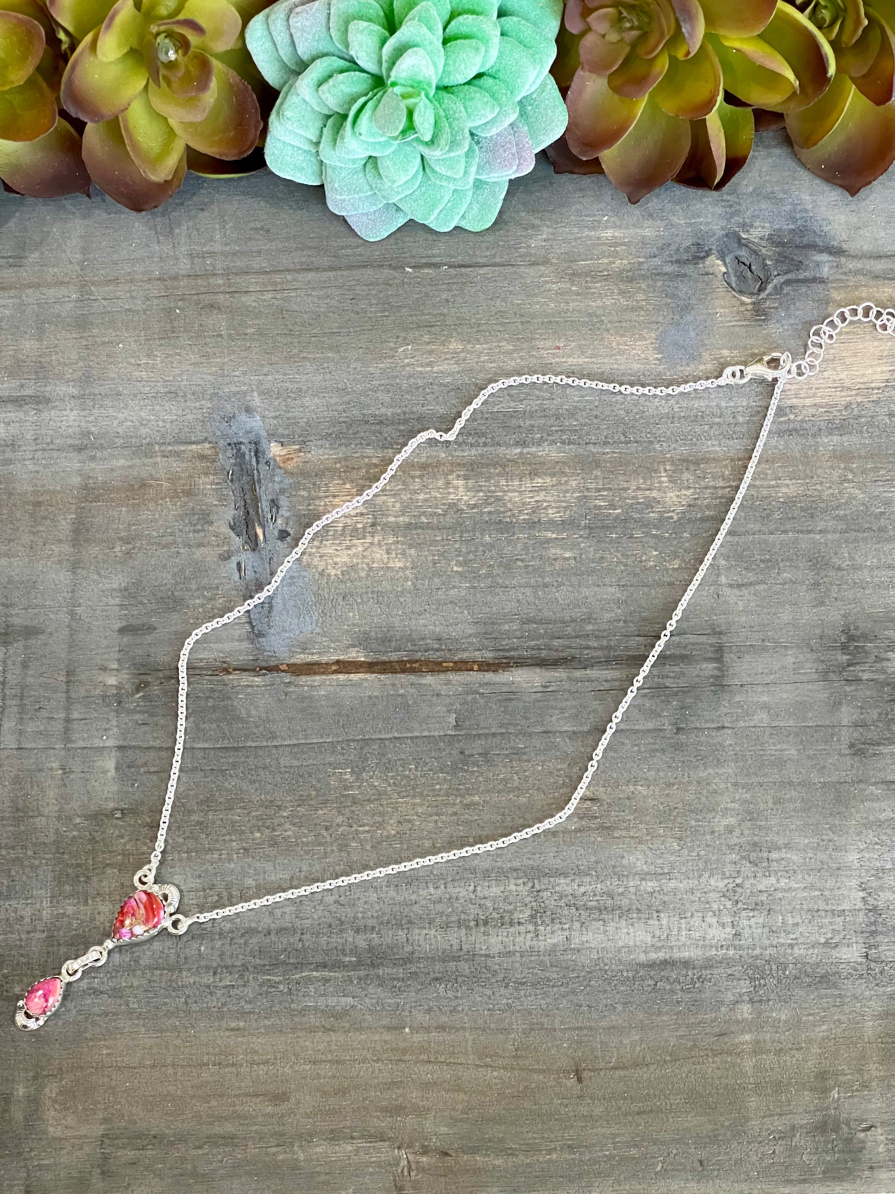 Southwest Handmade Pink Mohave & Sterling Silver Chain Necklace