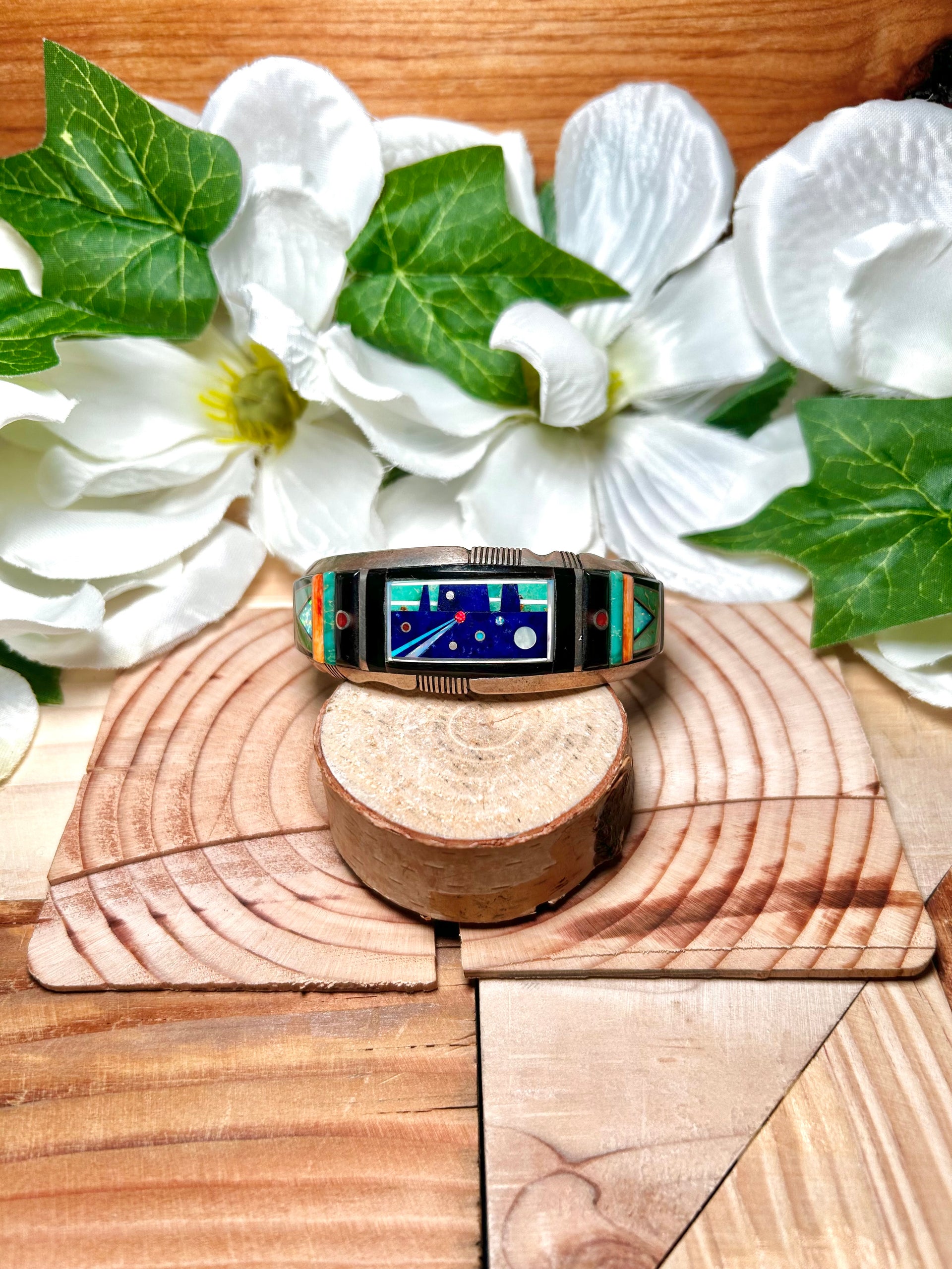 Old Pawn Gilbert Nelson Multi Stone & Sterling Silver Cuff Bracelet