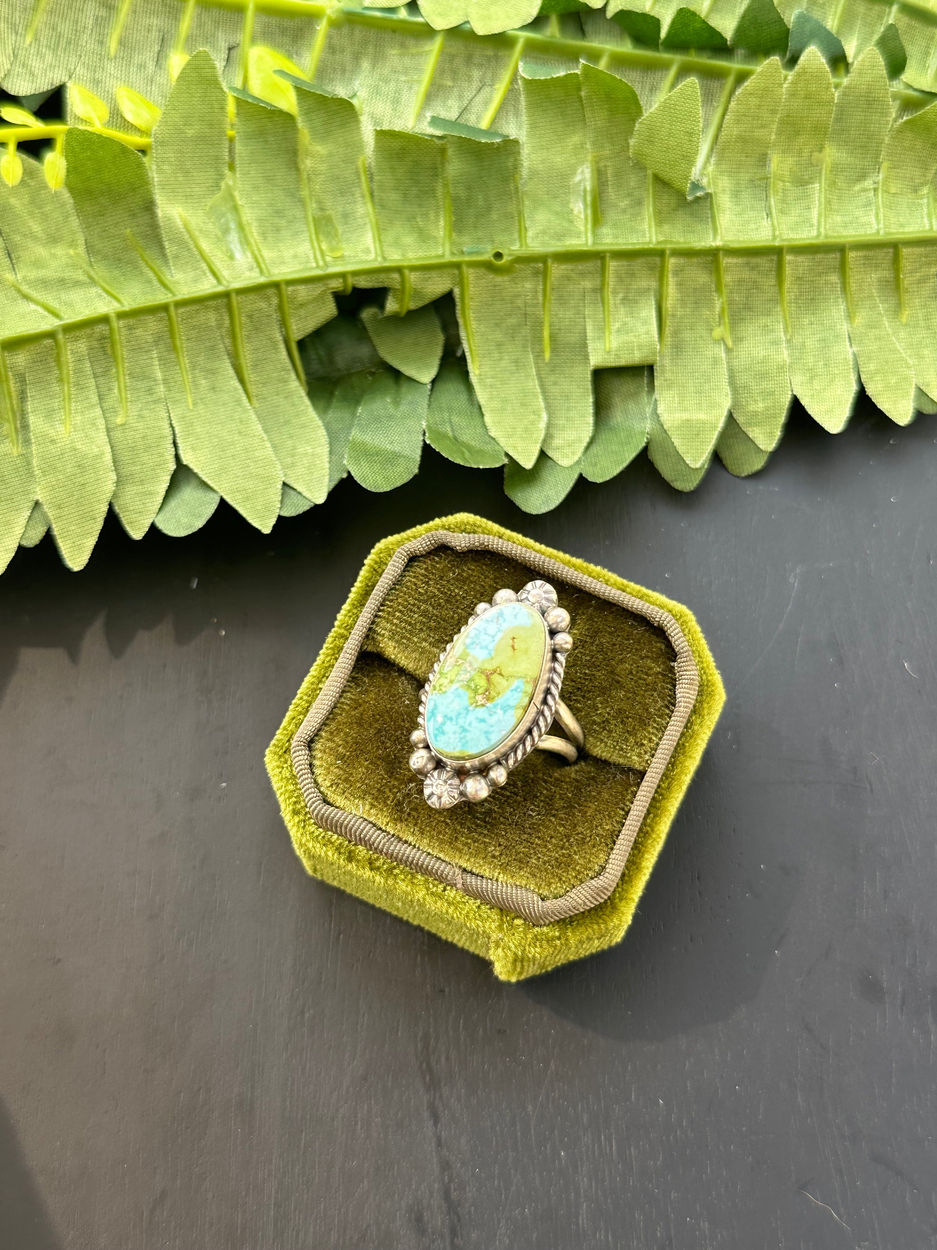 Navajo Made Sonoran Mountain Turquoise & Sterling Silver Ring Size 9