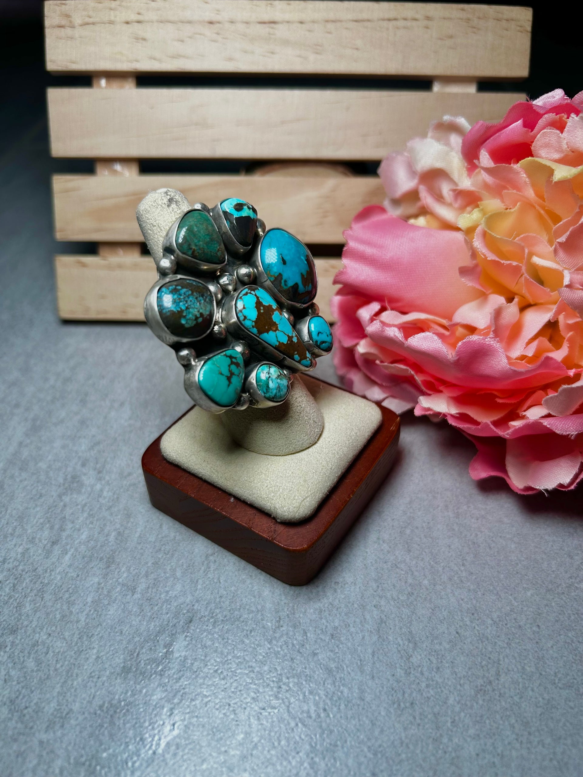 Ella Peters Mixed Turquoise & Sterling Silver Ring Size 6.75