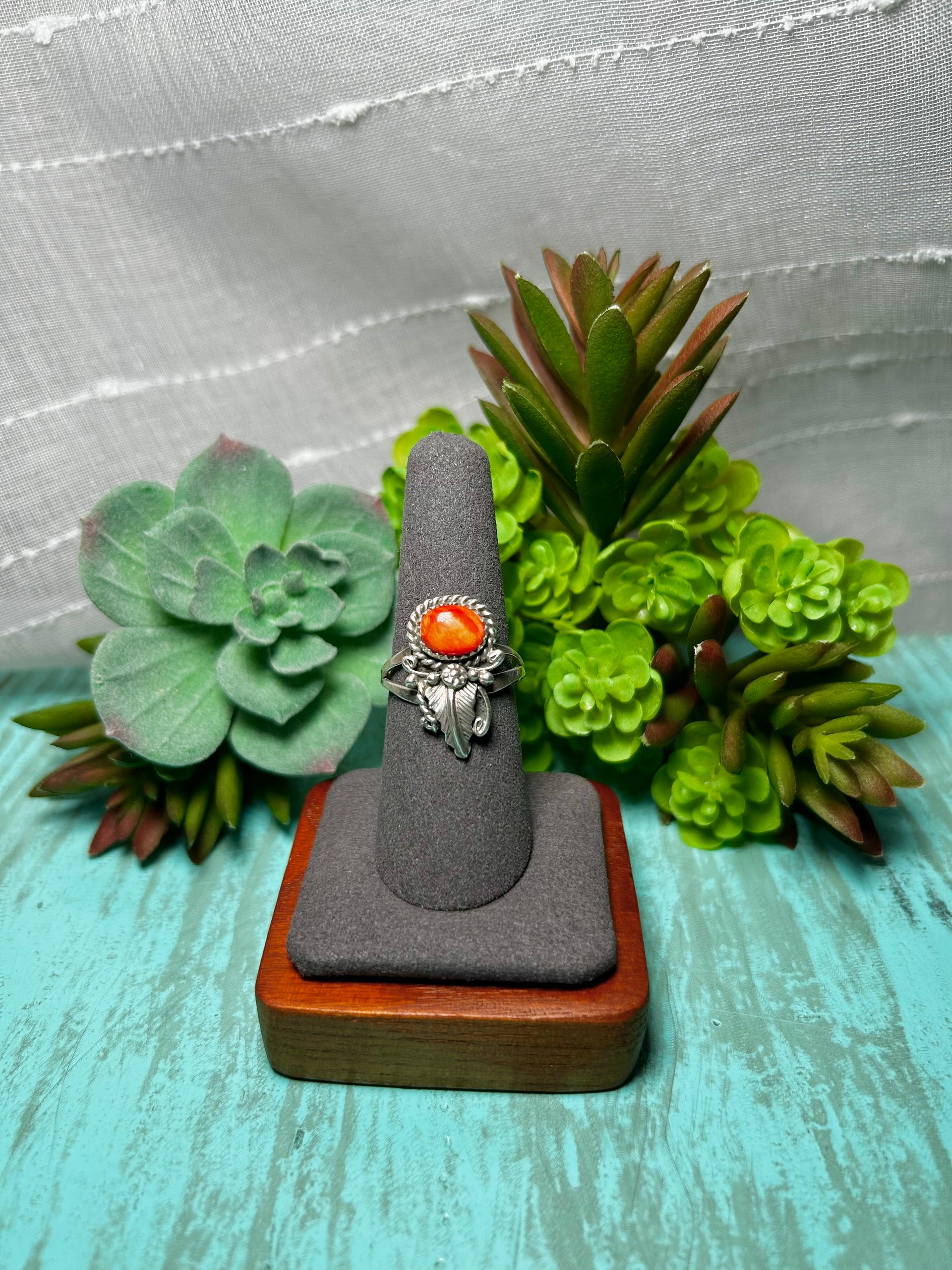 Navajo Made Spiny Oyster & Sterling Sliver Ring Size 8.5