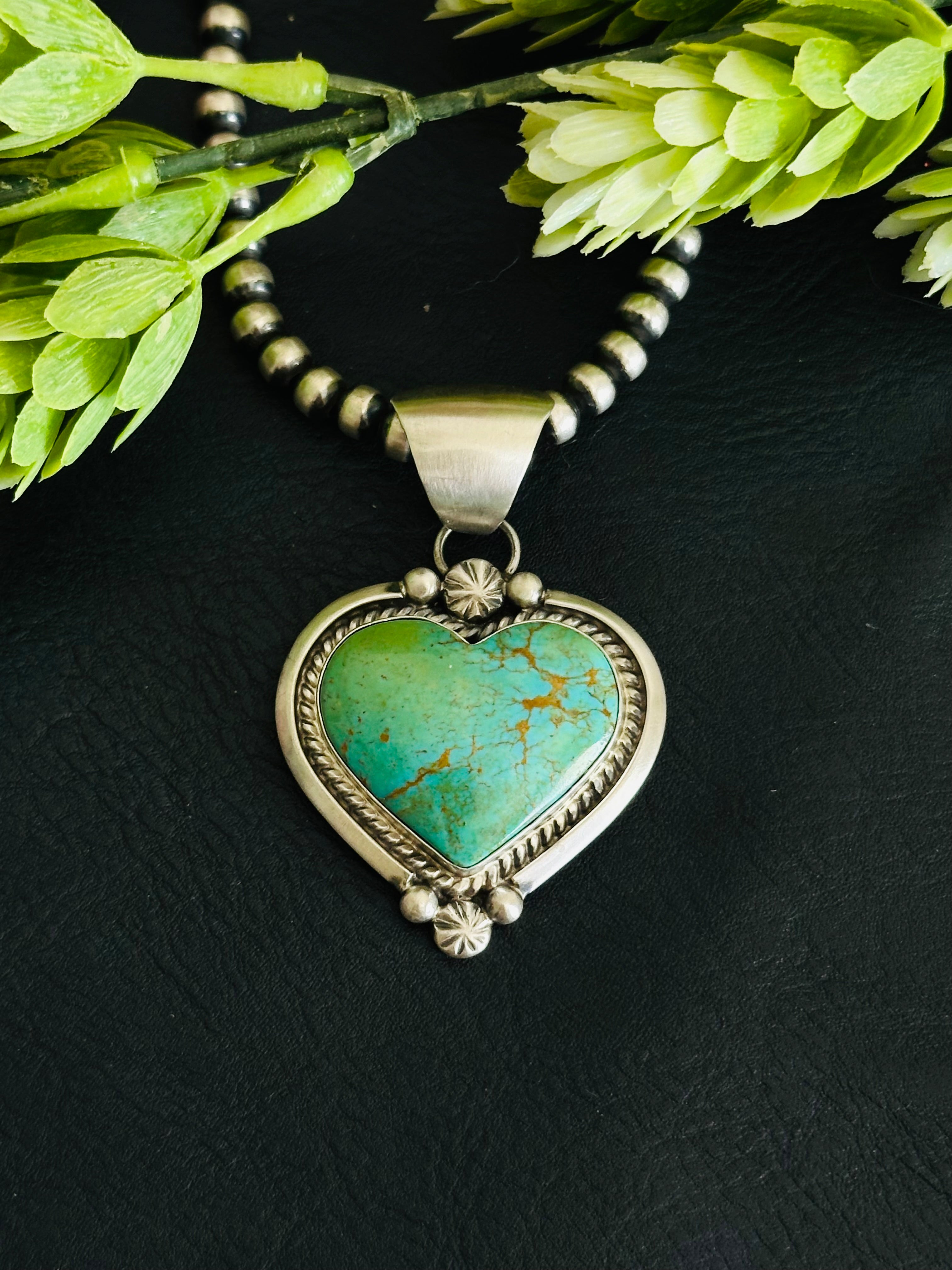 Alfred Martinez Kingman Turquoise & Sterling Silver Heart Pendant