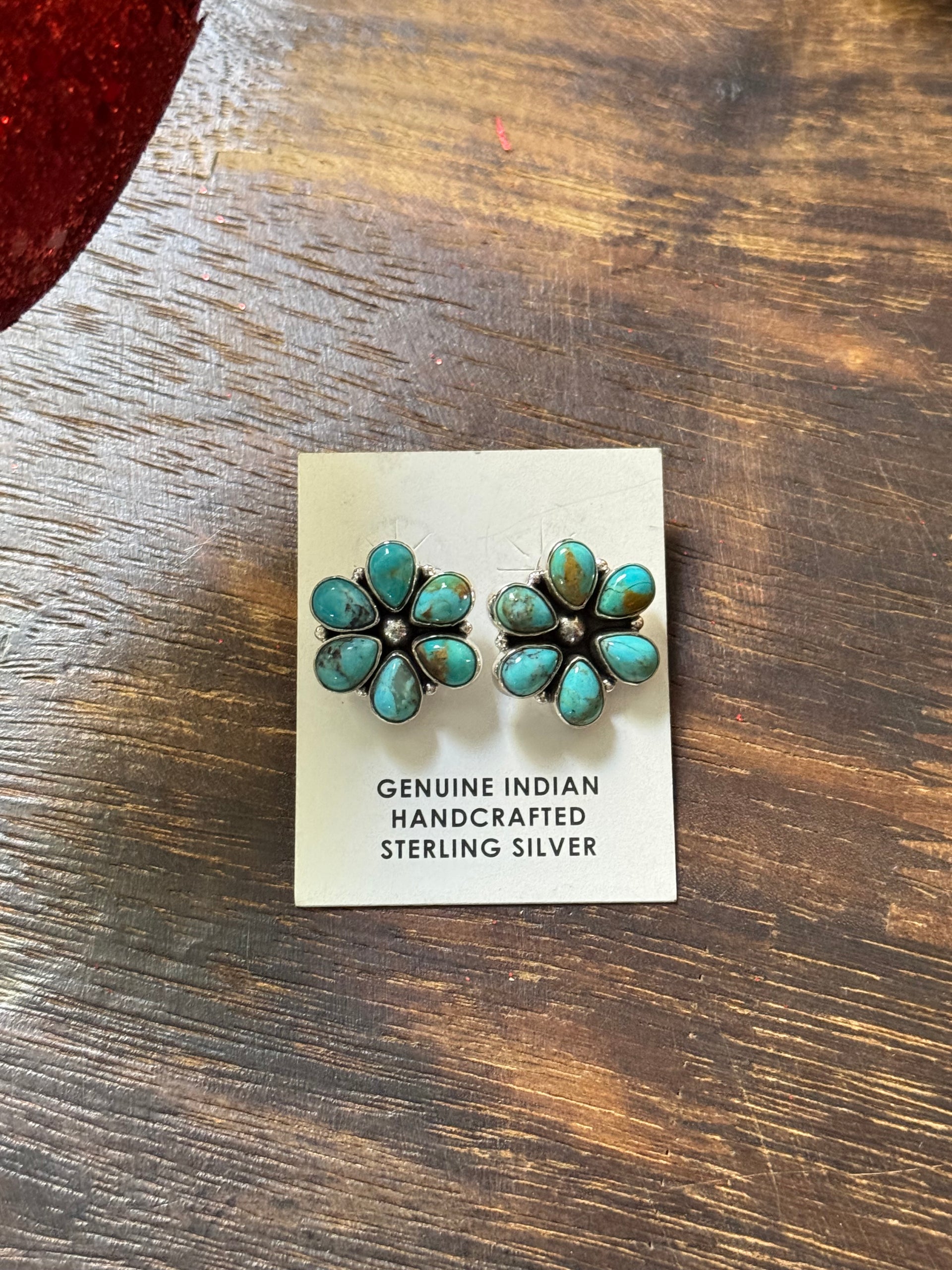 Southwest Handmade Kingman Turquoise & Sterling Silver Post Cluster Earrings
