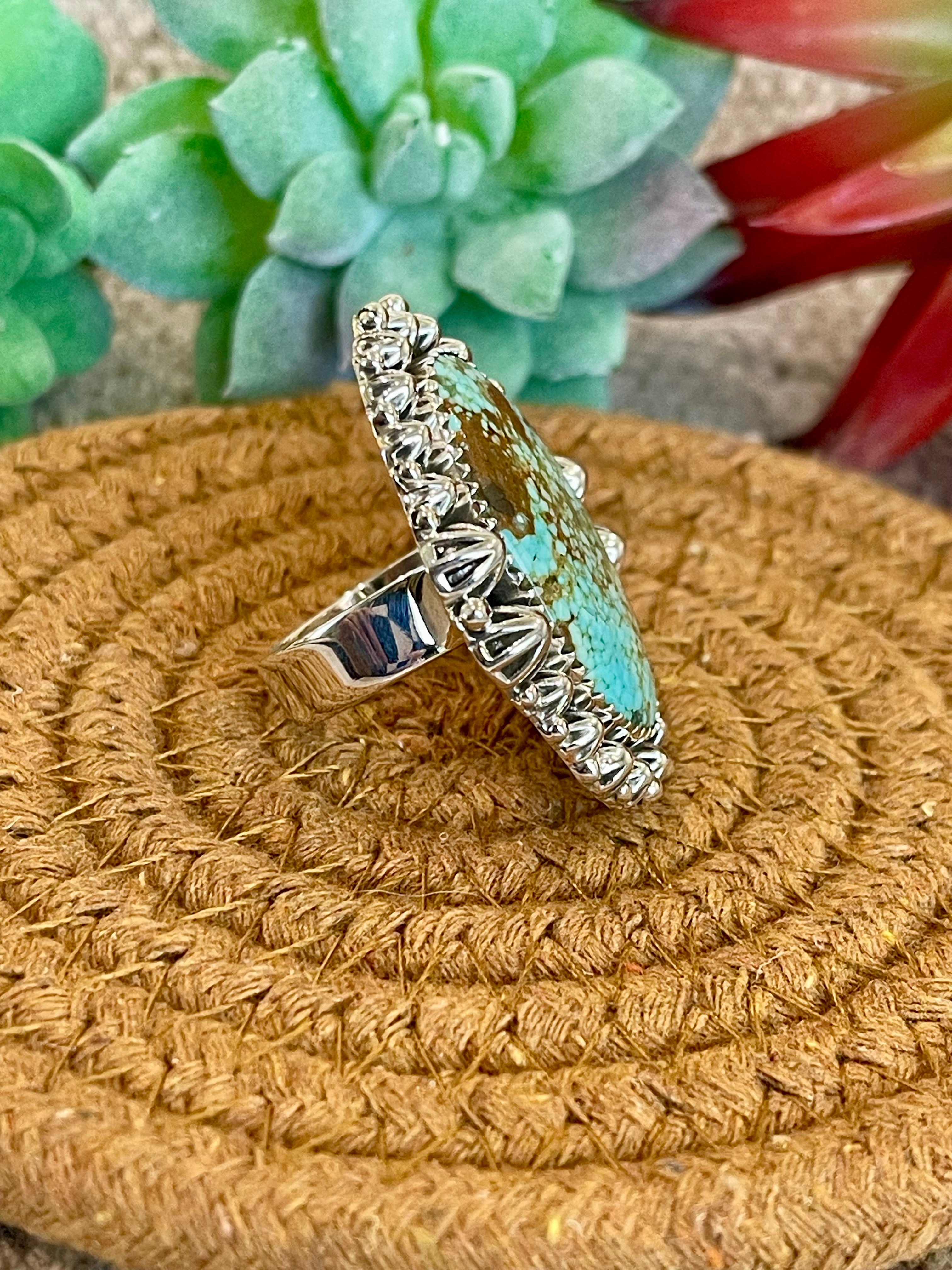 Southwest Handmade Number 8 Turquoise & Sterling Silver Adjustable Ring