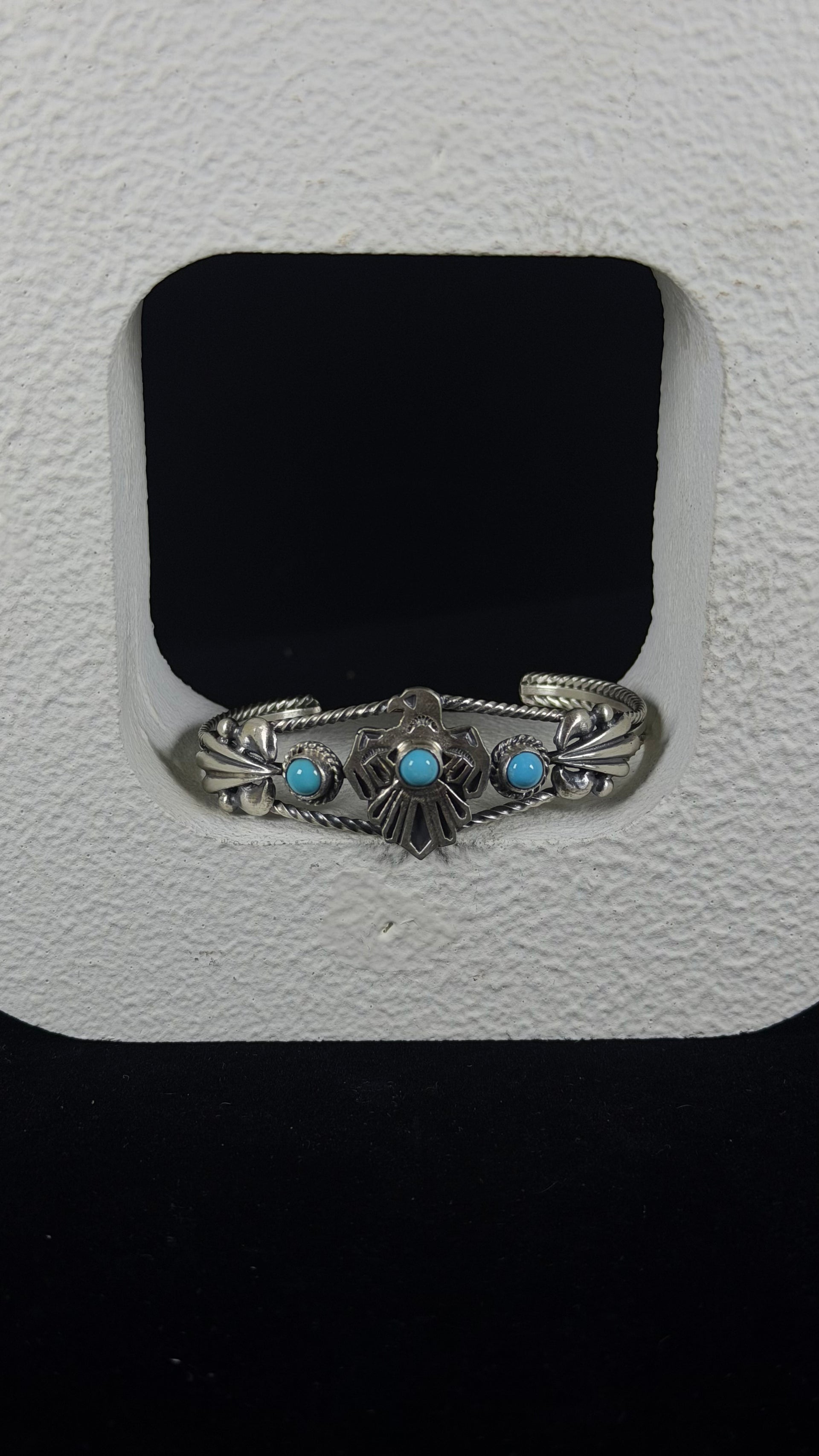 Darrell Morgan Kingman Turquoise & Sterling Silver Thunderbird Cuff Bracelet