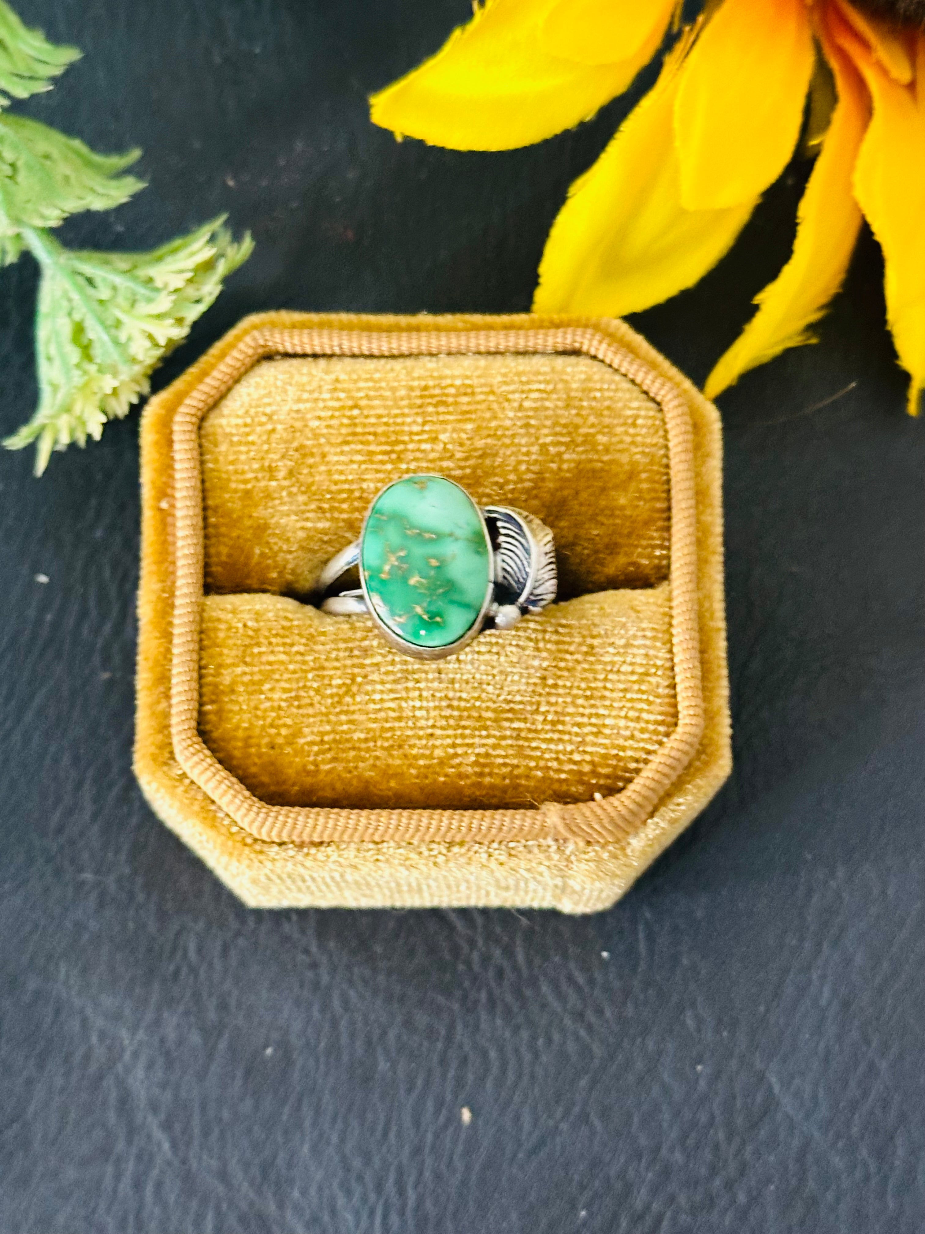 Navajo Made Emerald Valley Turquoise and Sterling Silver Ring