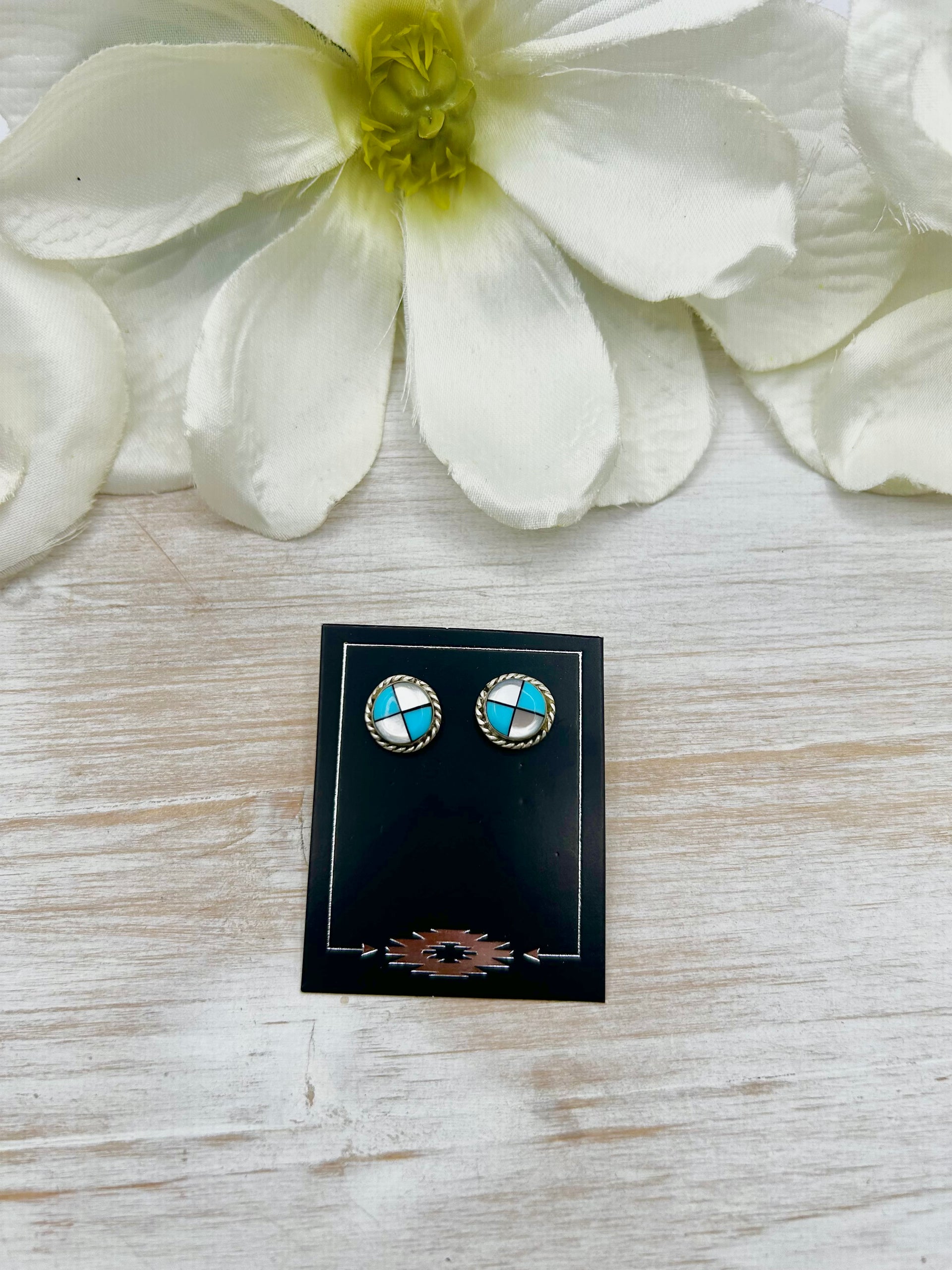 Navajo Made Multi Stone & Sterling Silver Post Earrings