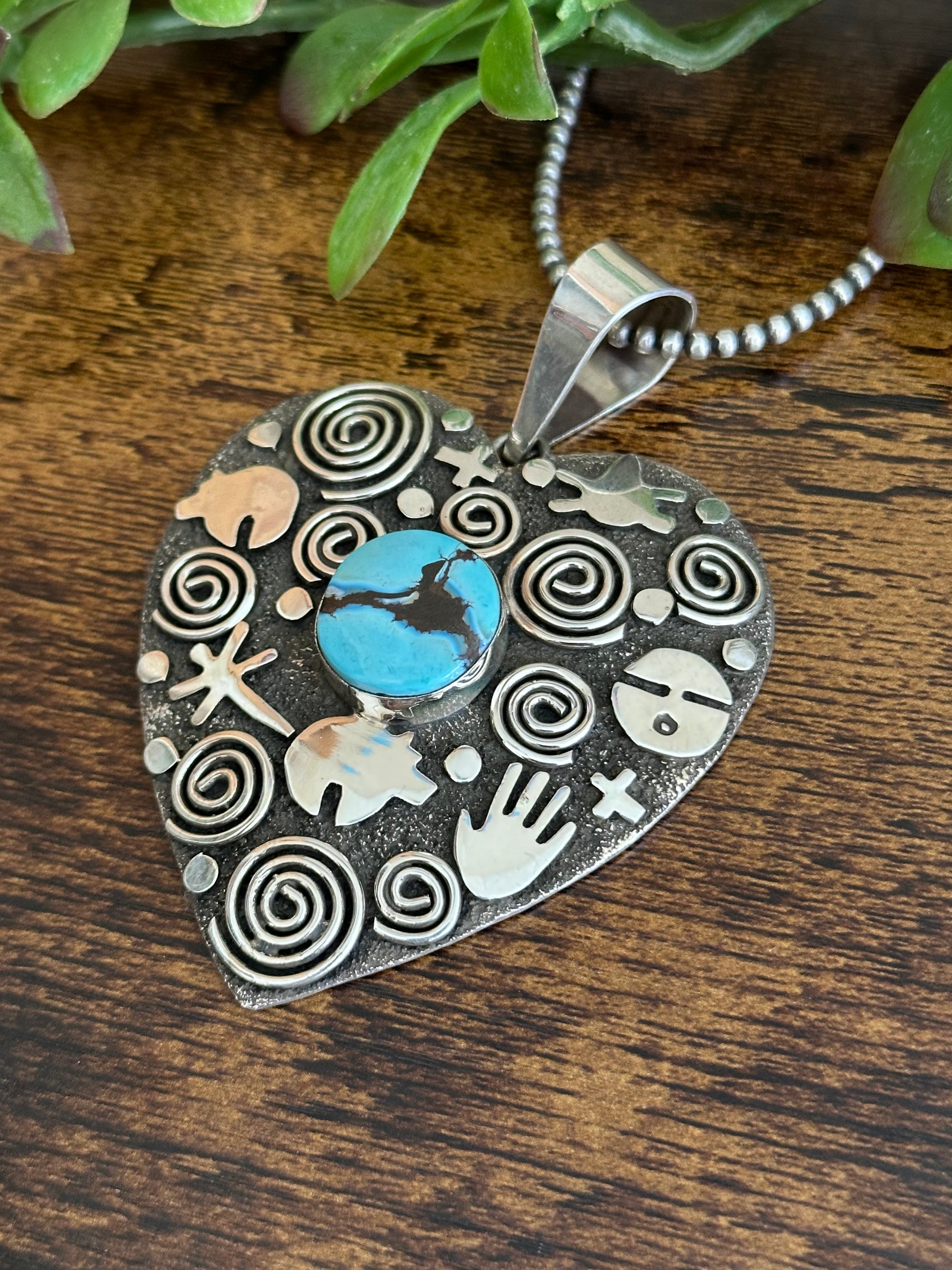 Alex Sanchez Golden Hills Turquoise & Sterling Silver Heart Pendant