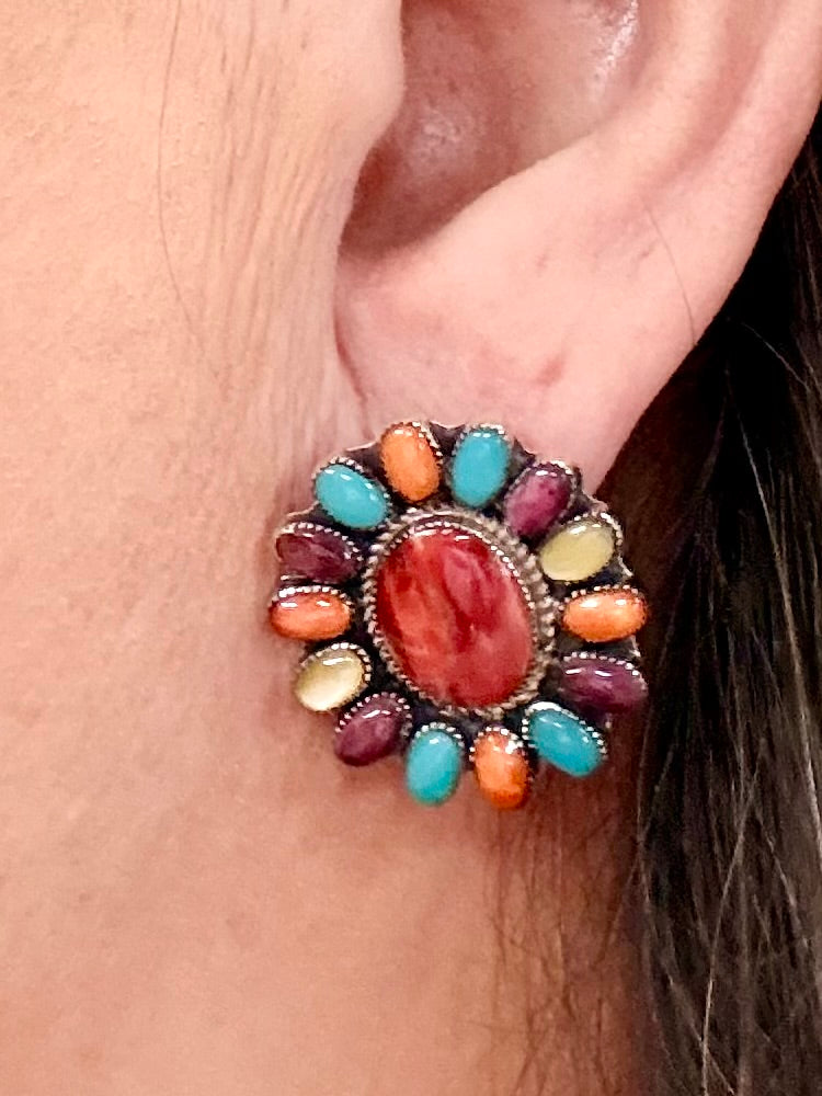 Southwest Handmade Multistone & Sterling Silver Earrings