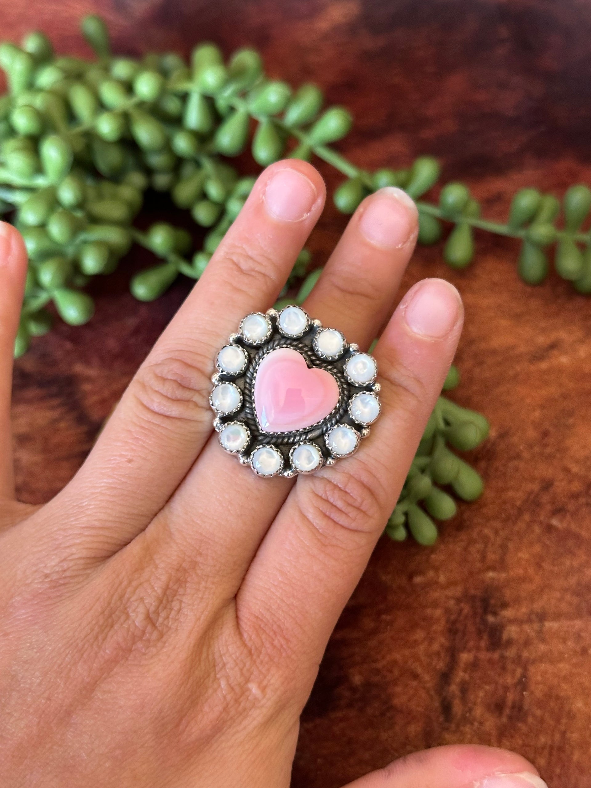 Southwest Handmade Multi Stone & Sterling Silver Adjustable Cluster Heart Ring